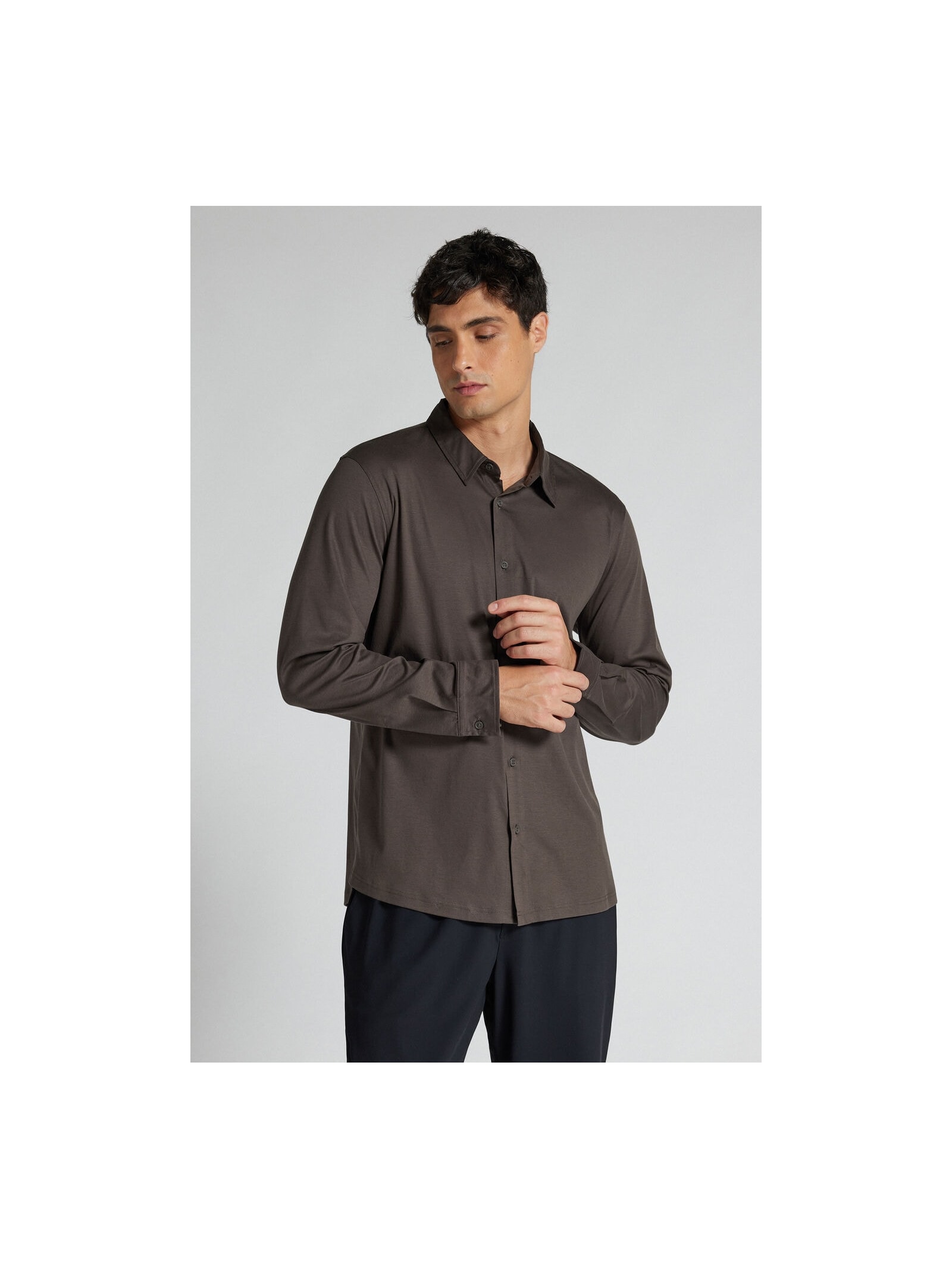 Camisa De Manga Comprida Em Algodão Premium Superlight Marrom Intimissimi