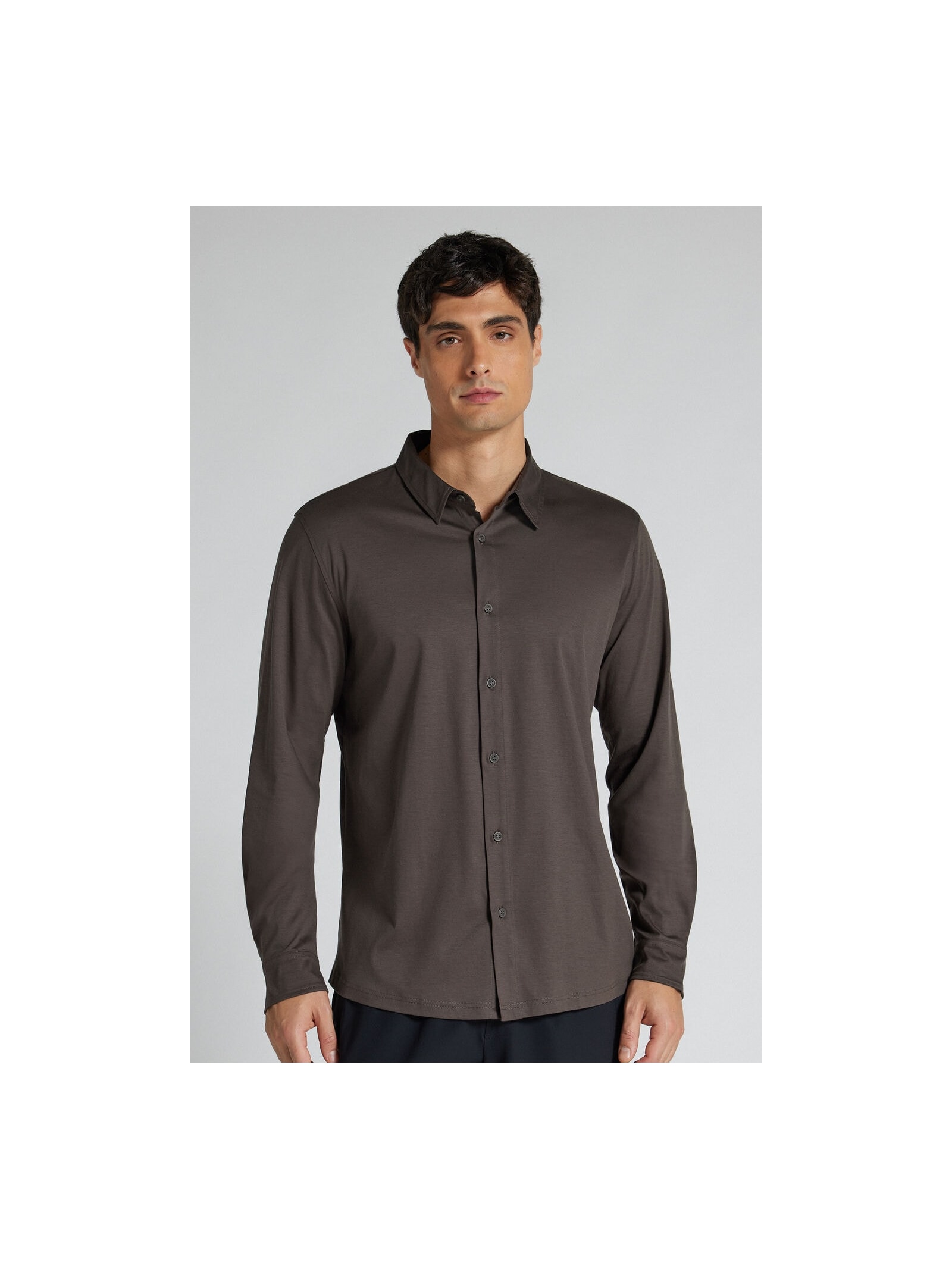Camisa De Manga Comprida Em Algodão Premium Superlight Marrom Intimissimi