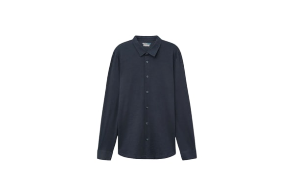 Camisa De Manga Comprida Em Lã Merino - Azul