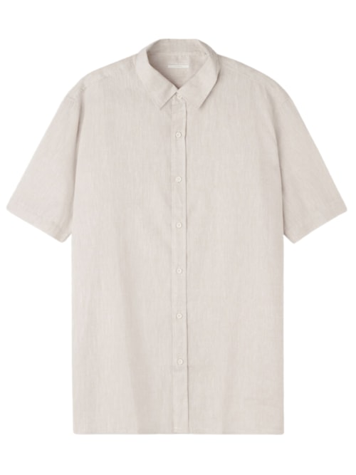 Camisa De Manga Curta Em Linho e Algodão – Bege