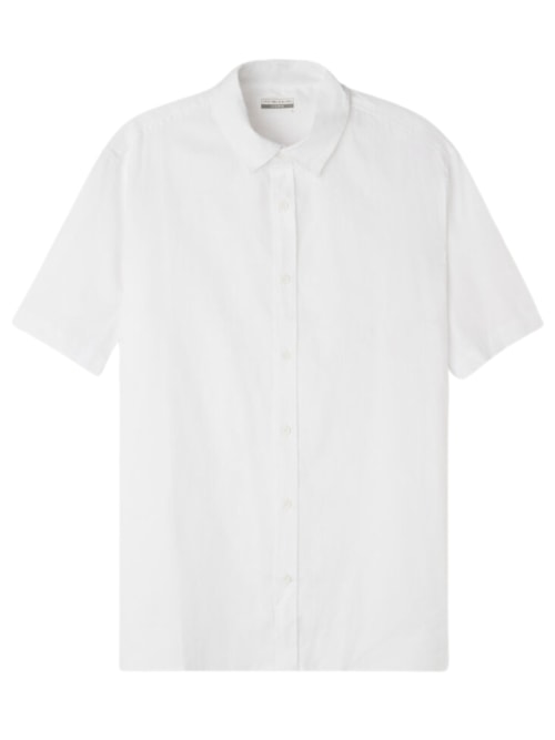 Camisa De Manga Curta Em Linho e Algodão - Branco