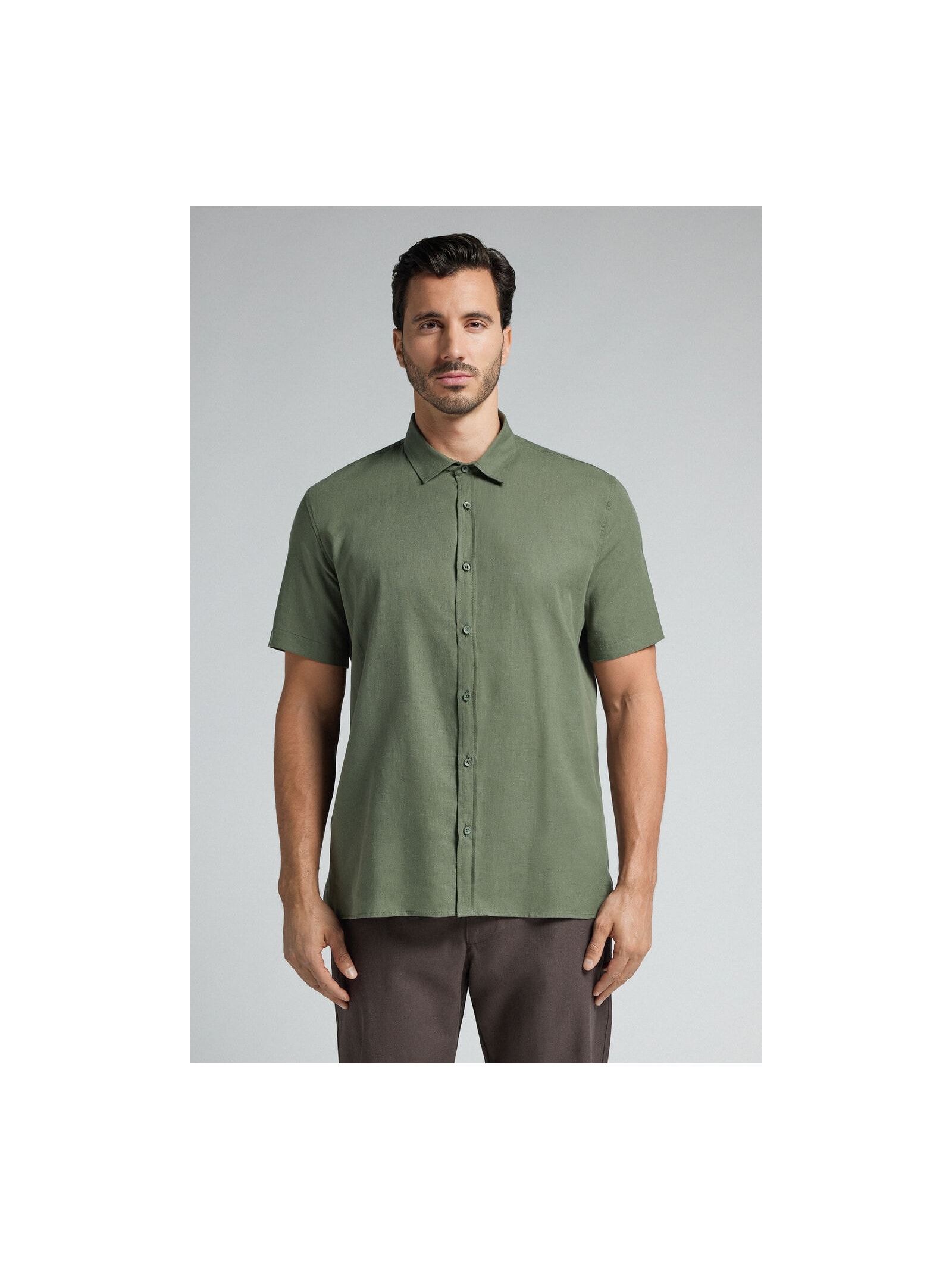 Camisa De Manga Curta Em Linho e Algodão Verde Intimissimi