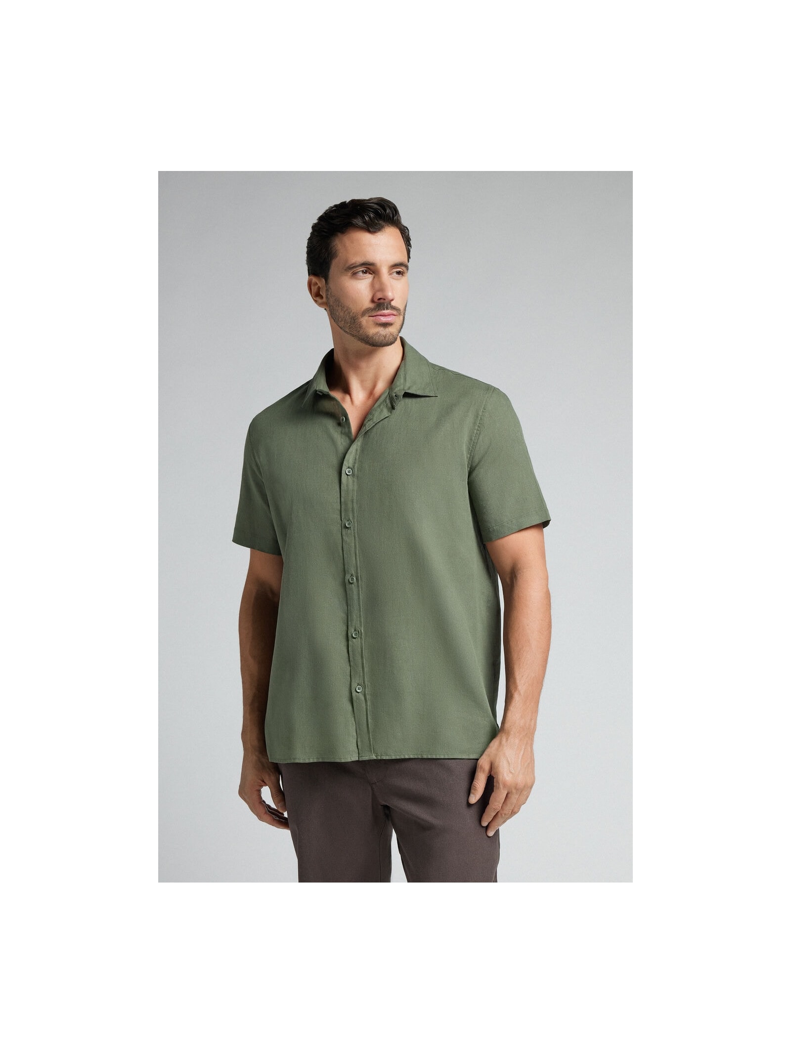 Camisa De Manga Curta Em Linho e Algodão Verde Intimissimi