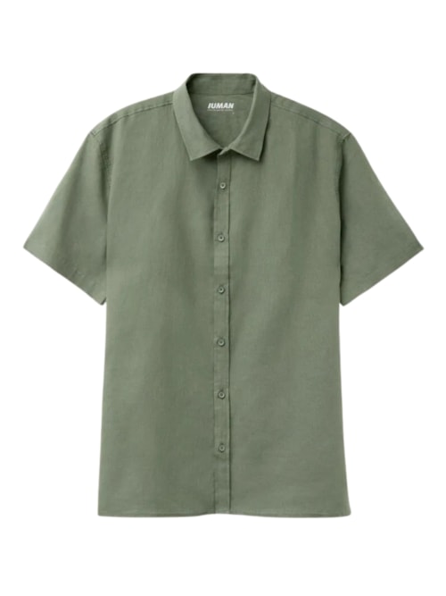 Camisa De Manga Curta Em Linho e Algodão – Verde