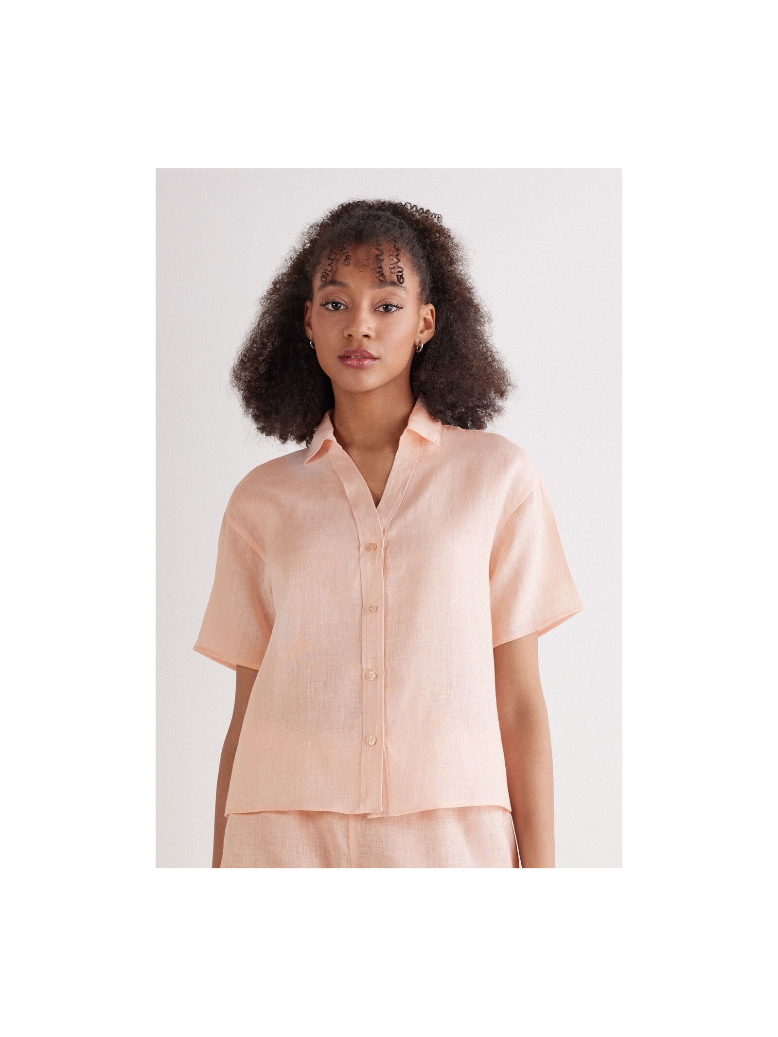 Camisa De Manga Curta Em Linho The Pure Linen Rosa Intimissimi
