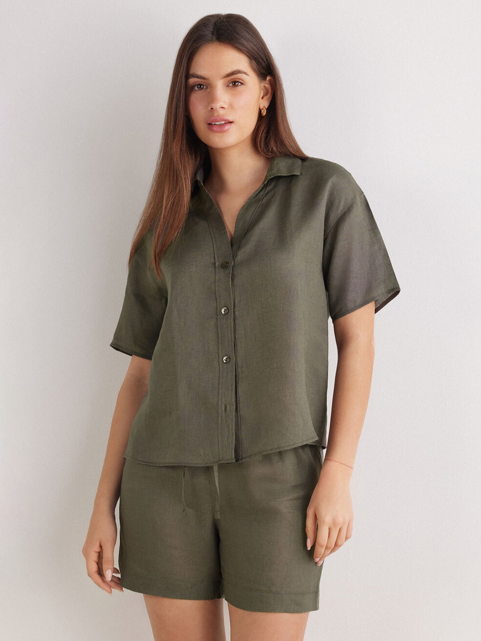 Camisa De Manga Curta Em Linho The Pure Linen Verde Intimissimi