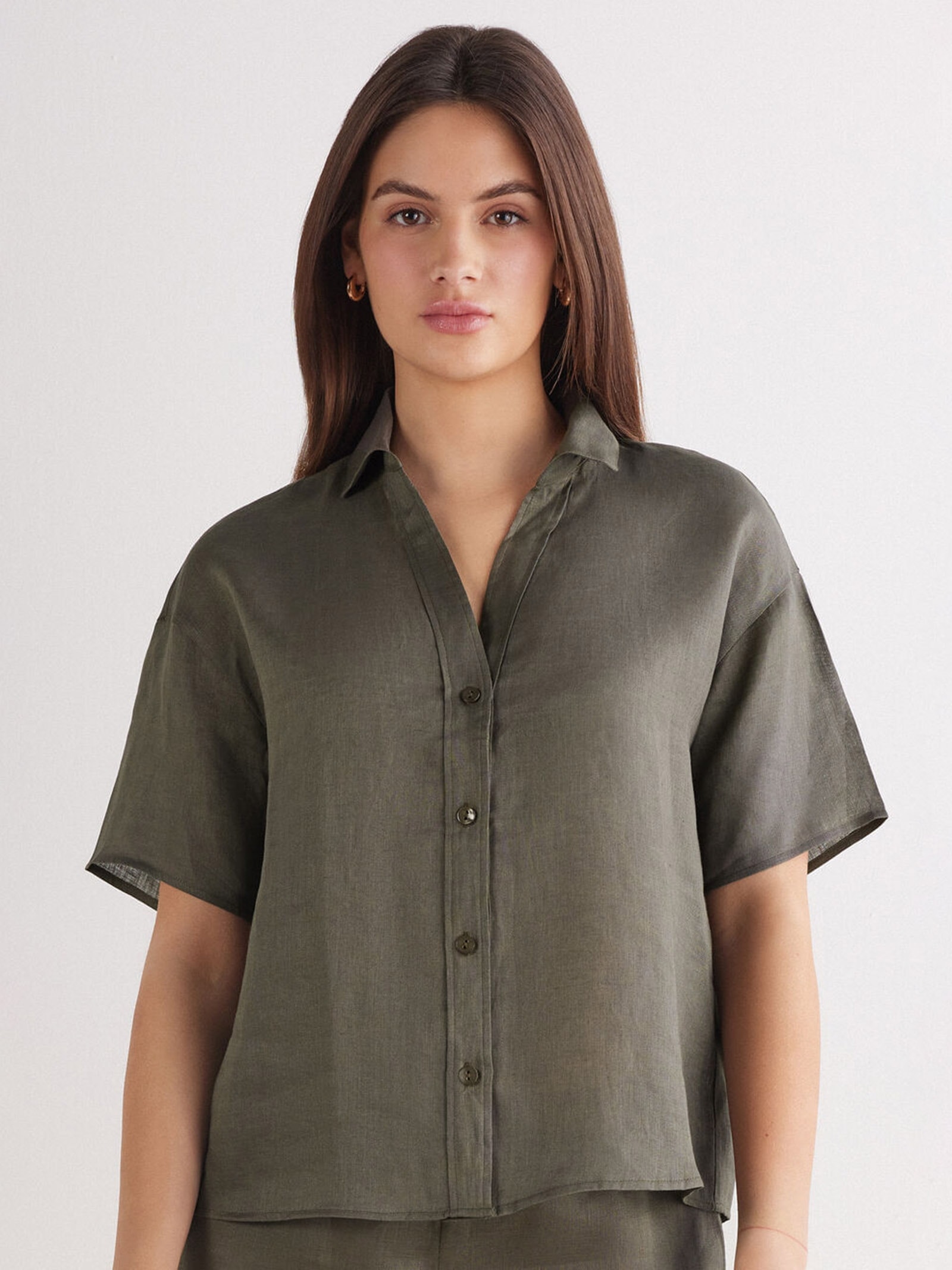 Camisa De Manga Curta Em Linho The Pure Linen Verde Intimissimi