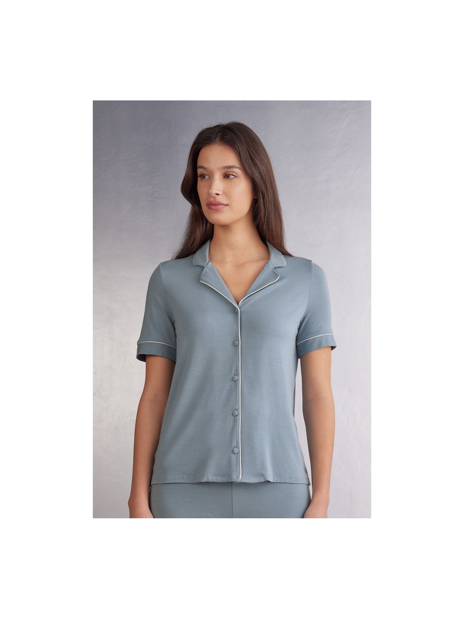 Camisa De Manga Curta Em Modal Azul Intimissimi