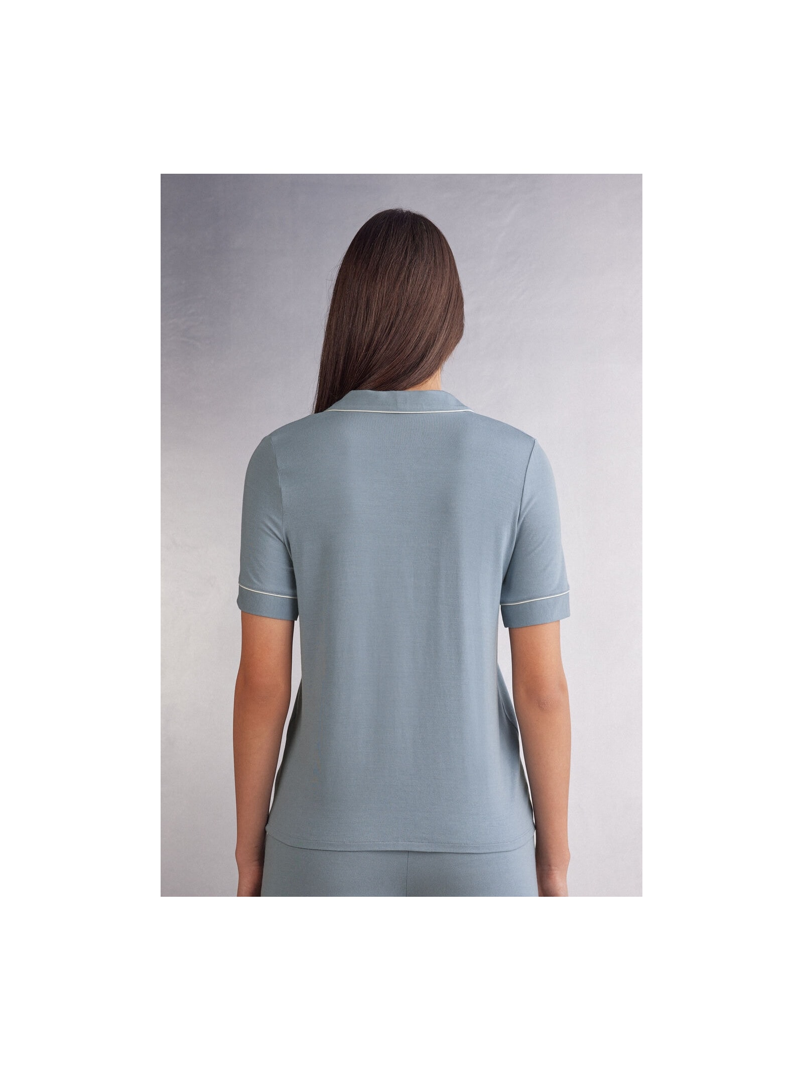 Camisa De Manga Curta Em Modal Azul Intimissimi