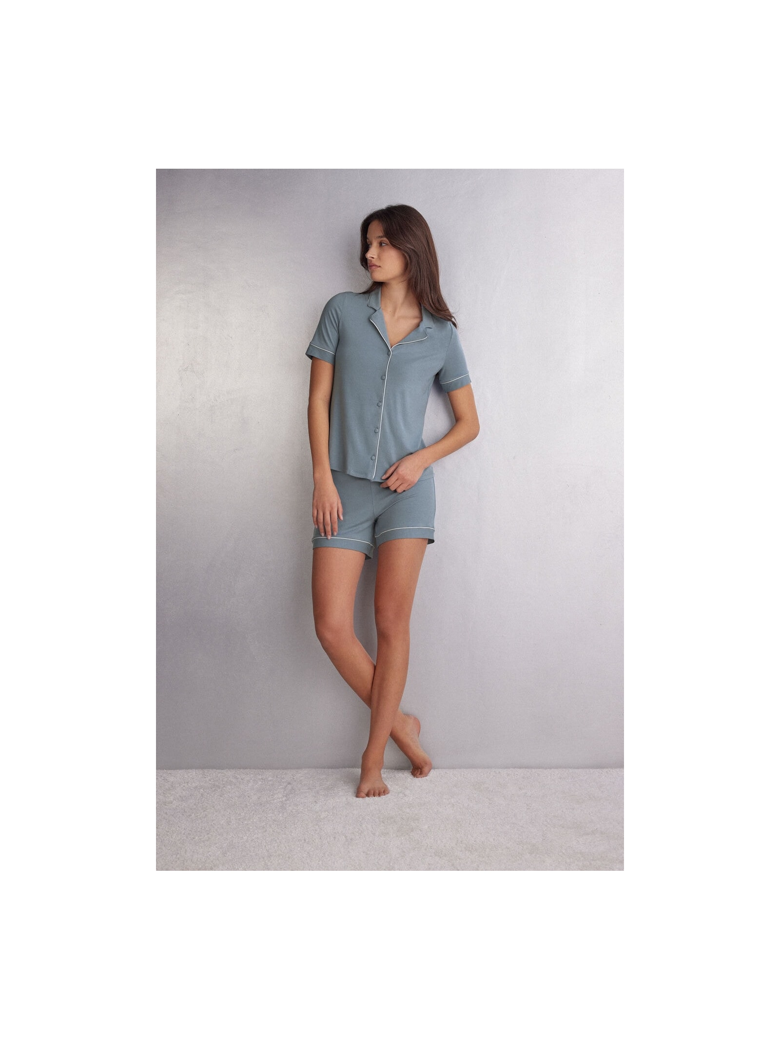 Camisa De Manga Curta Em Modal Azul Intimissimi