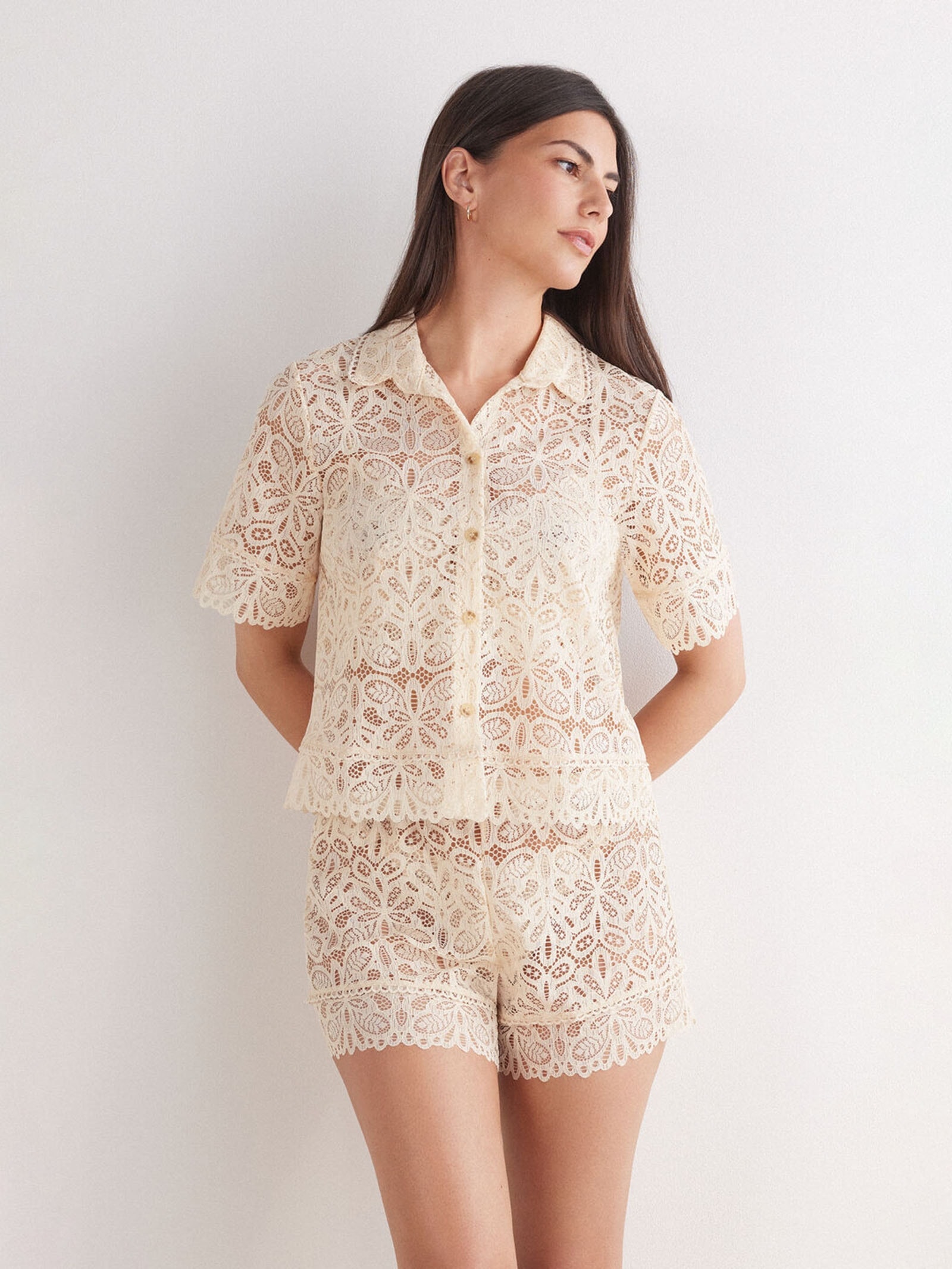 Camisa De Manga Curta Em Renda Italian Riviera Marfim Intimissimi