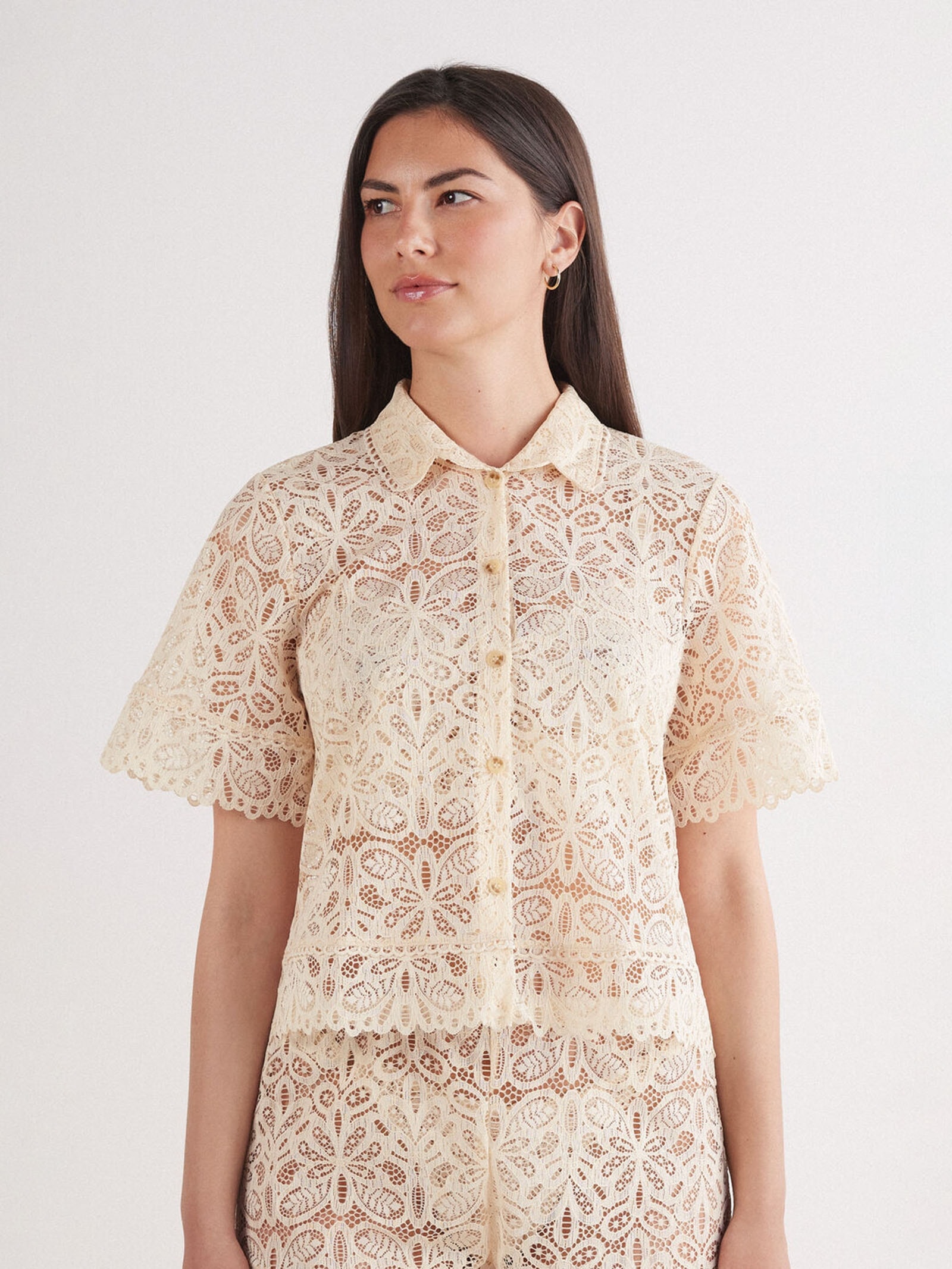 Camisa De Manga Curta Em Renda Italian Riviera Marfim Intimissimi