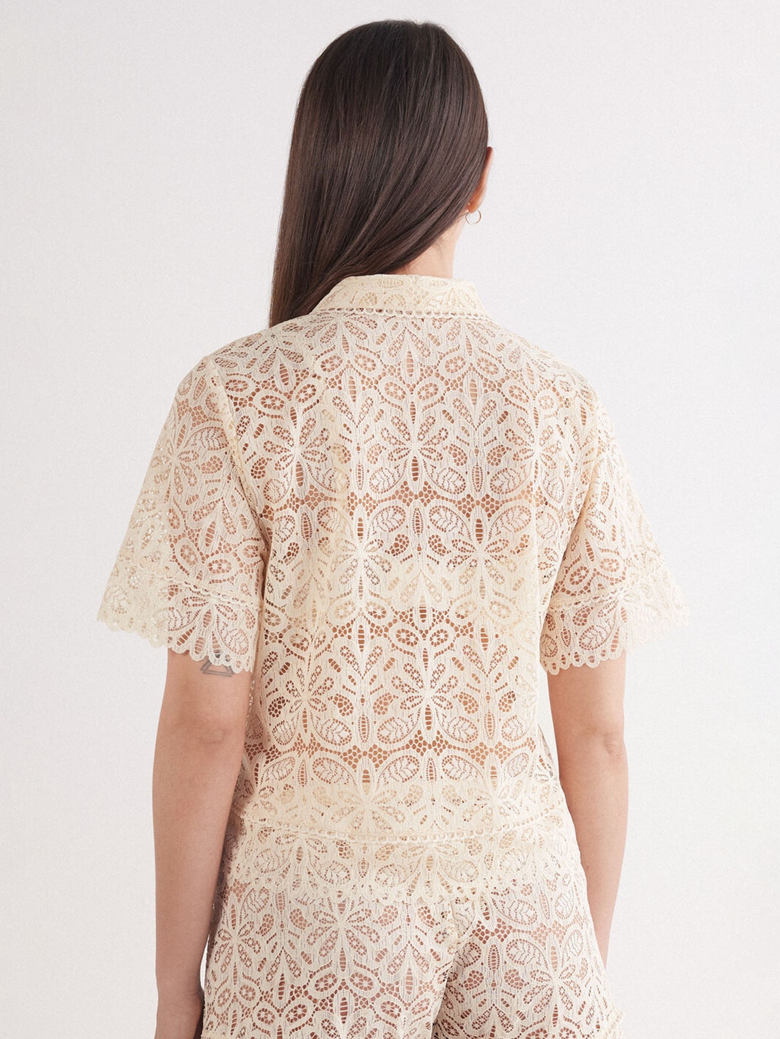 Camisa De Manga Curta Em Renda Italian Riviera Marfim Intimissimi