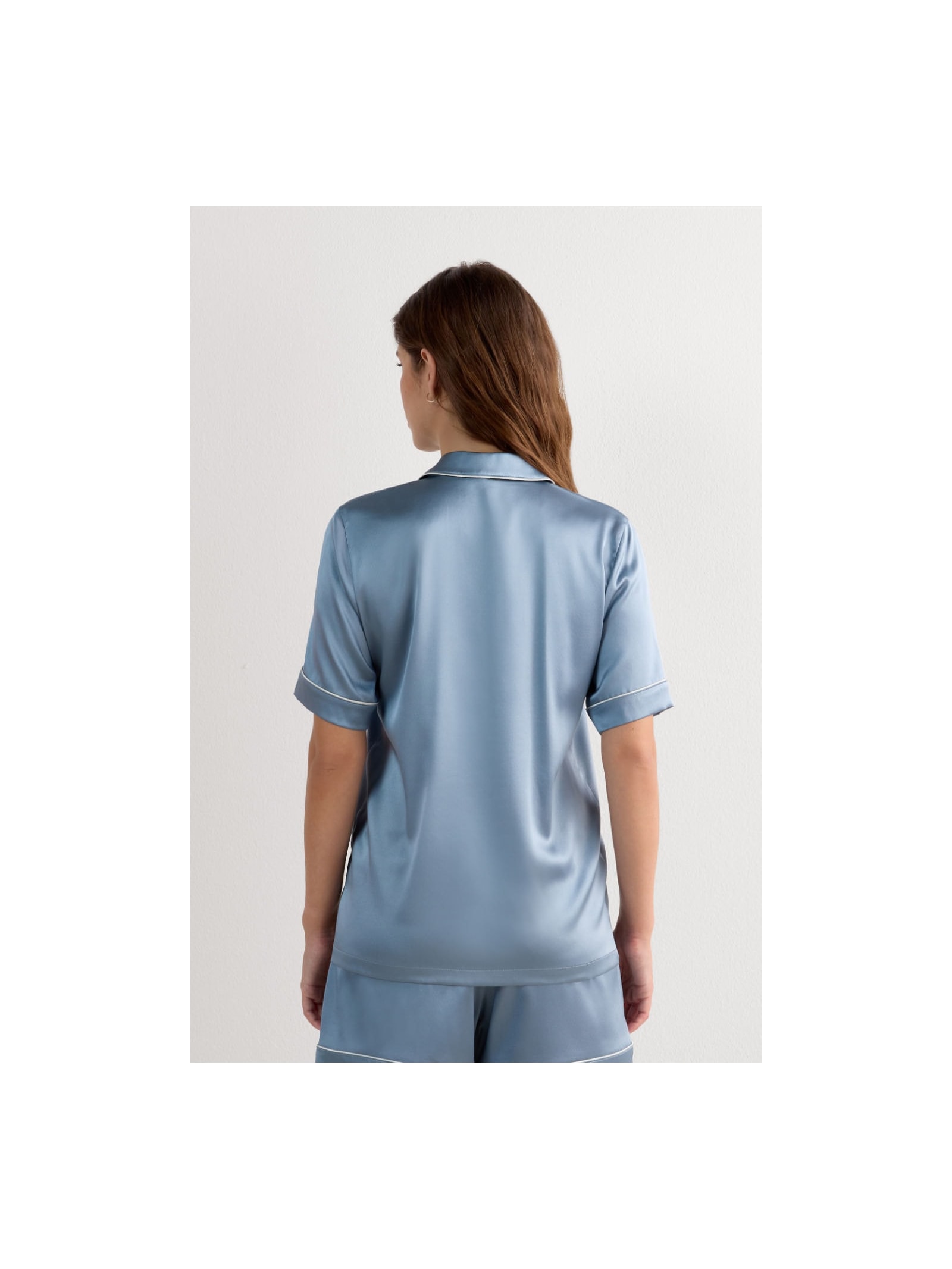 Camisa De Manga Curta Em Seda Azul Intimissimi