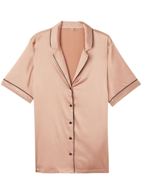 Camisa De Manga Curta Em Seda – Rosa