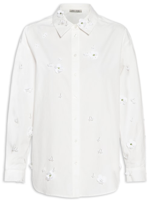 Camisa De Tricoline Bordada – Branco