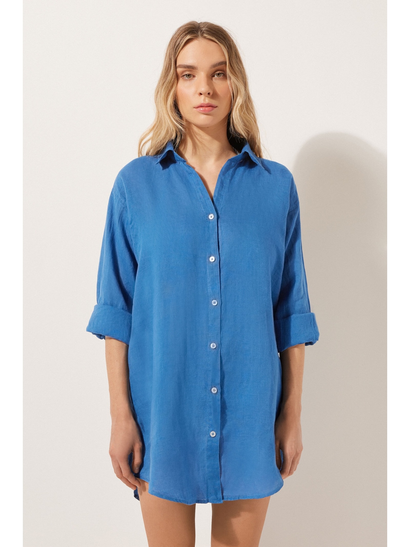 Camisa Em Linho Azul Calzedonia