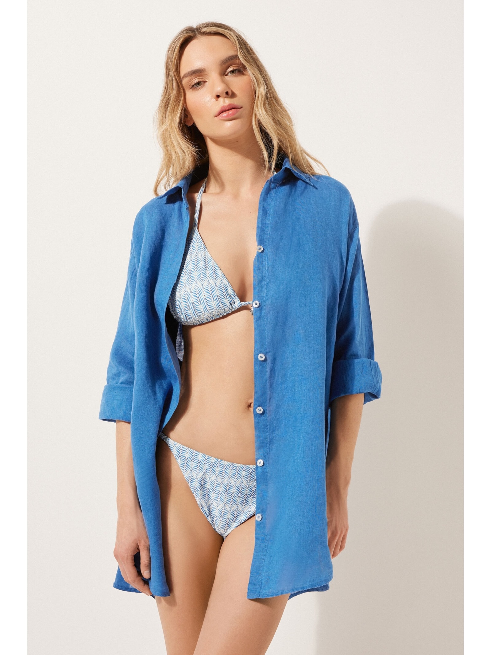 Camisa Em Linho Azul Calzedonia