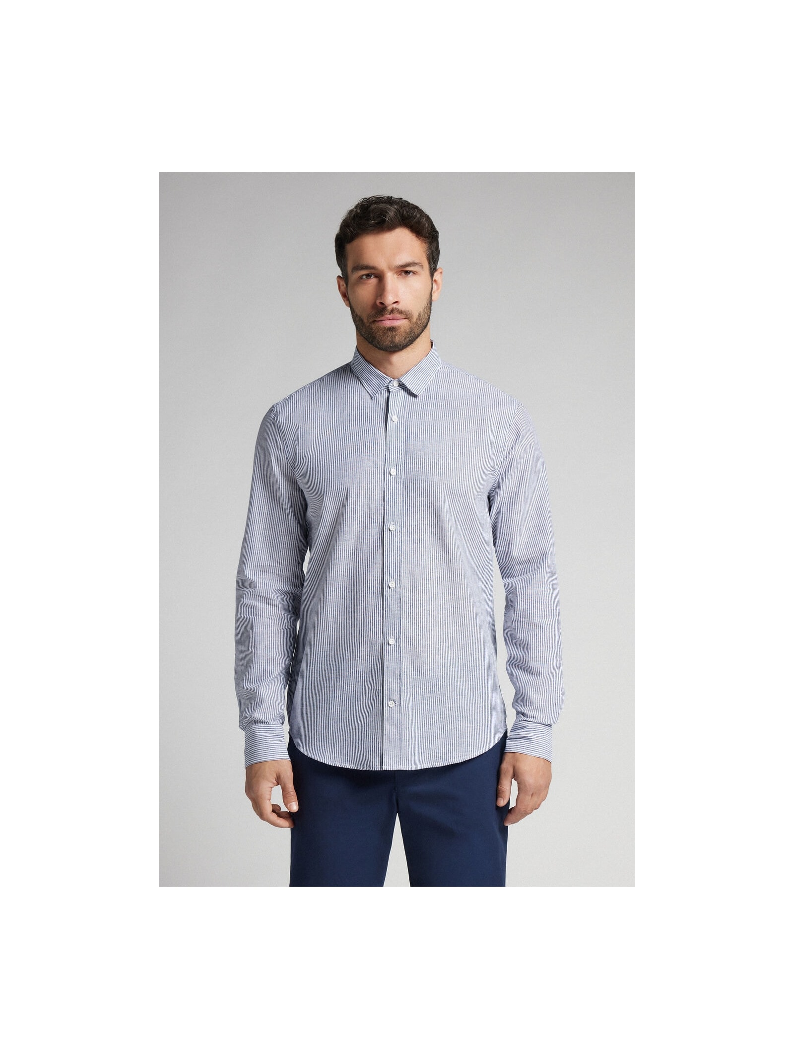 Camisa Em Linho e Algodão Azul Intimissimi