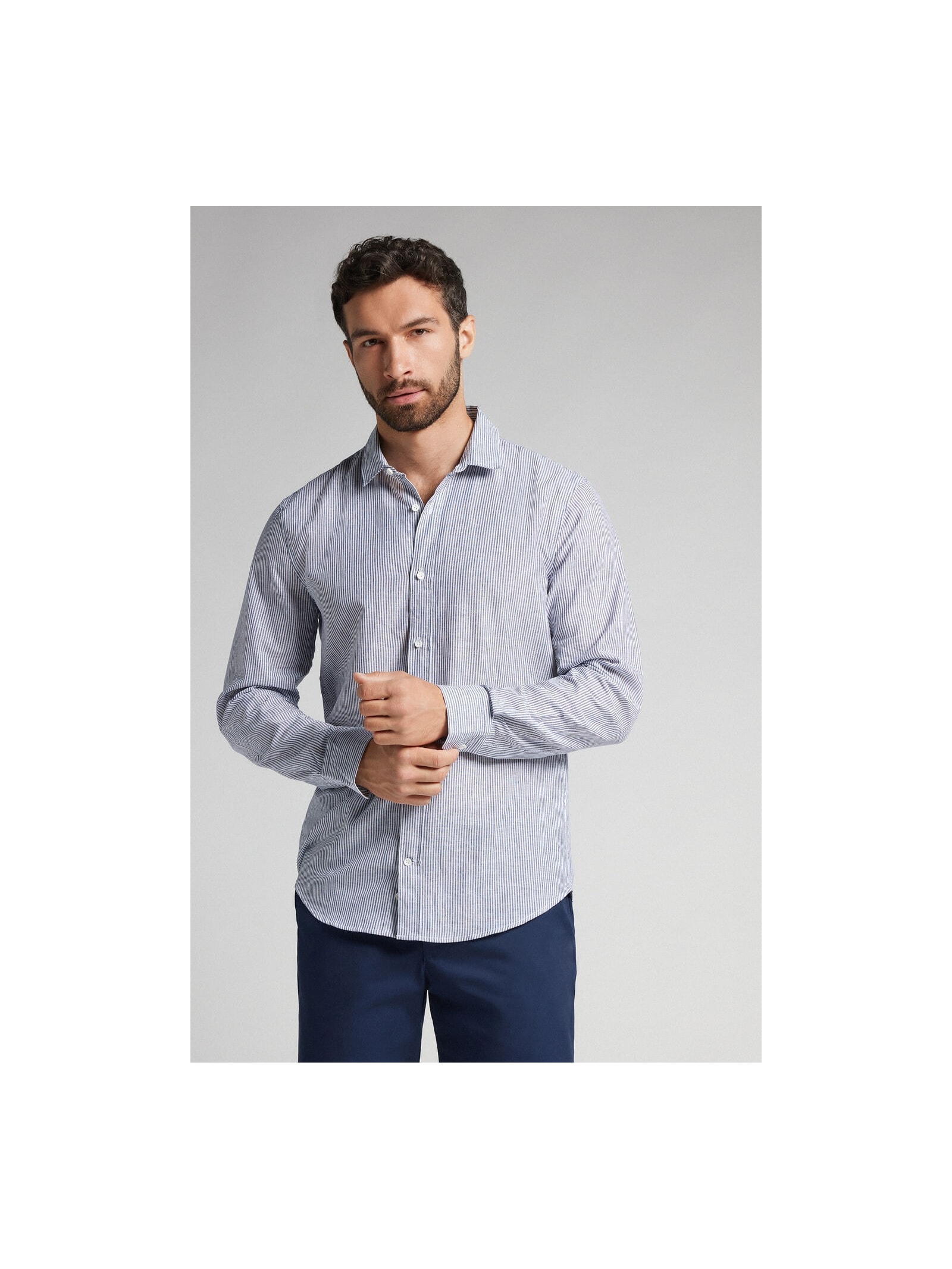 Camisa Em Linho e Algodão Azul Intimissimi
