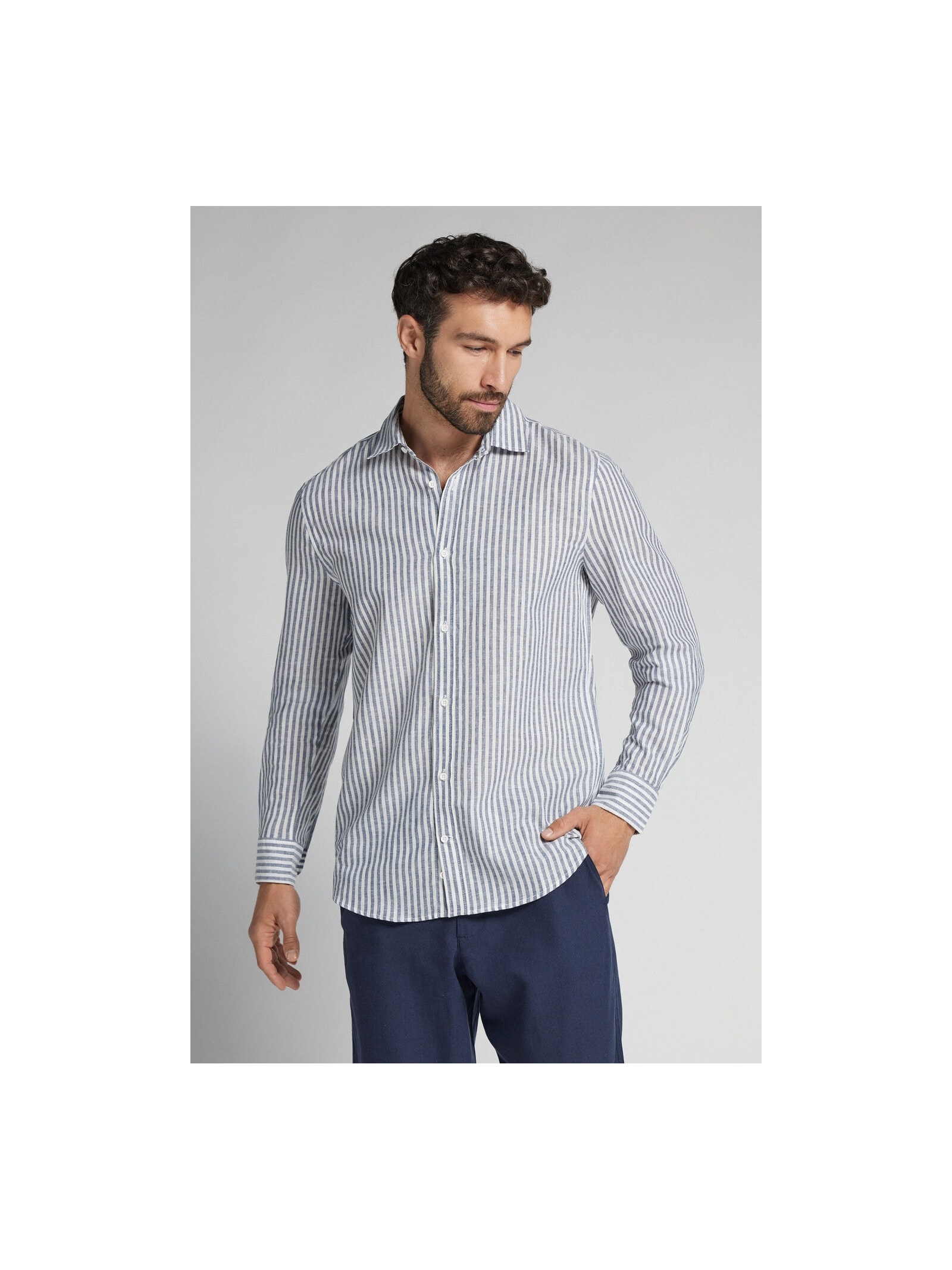 Camisa Em Linho e Algodão Azul Intimissimi