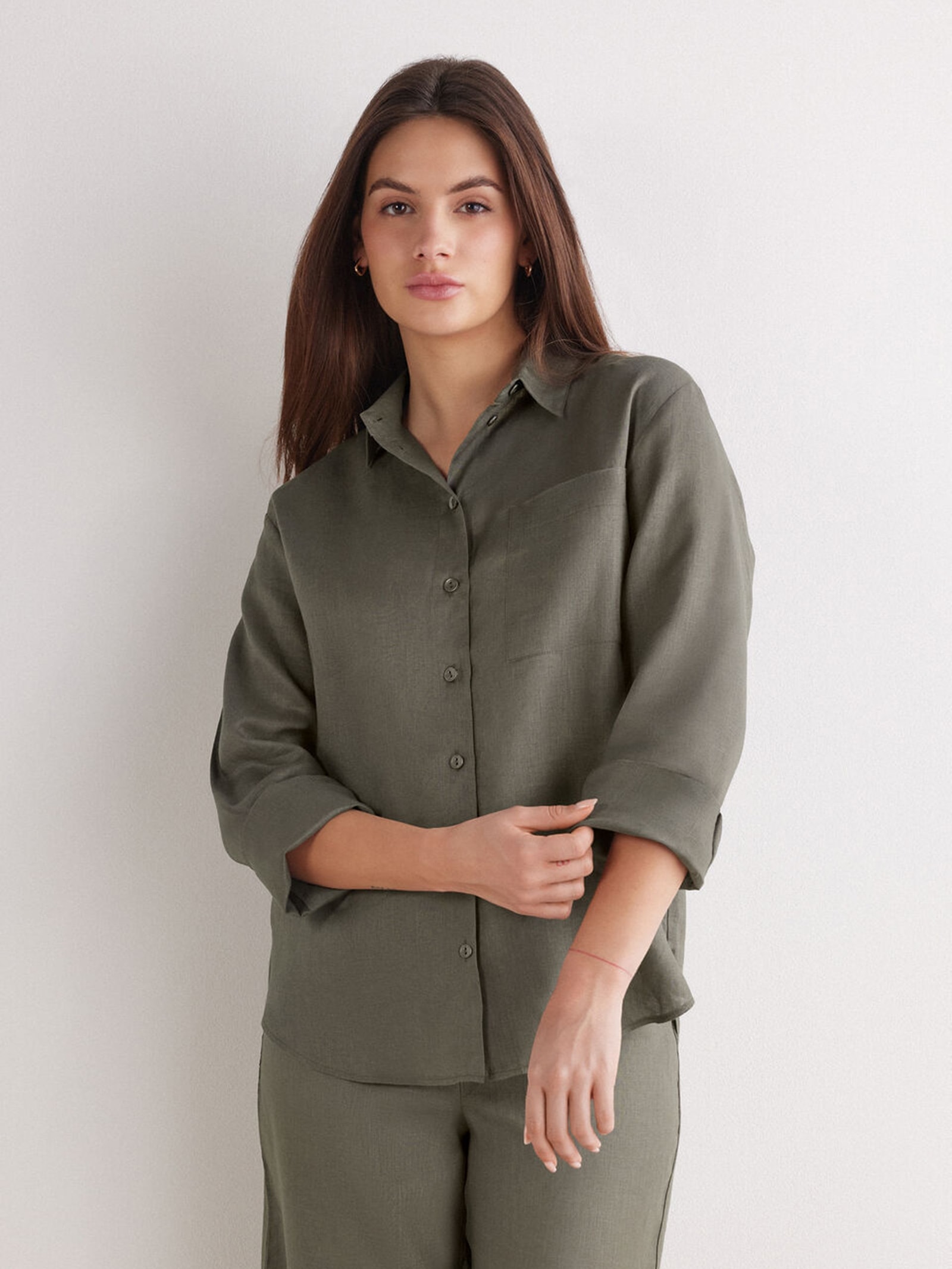 Camisa Em Linho The Pure Linen Verde Calzedonia