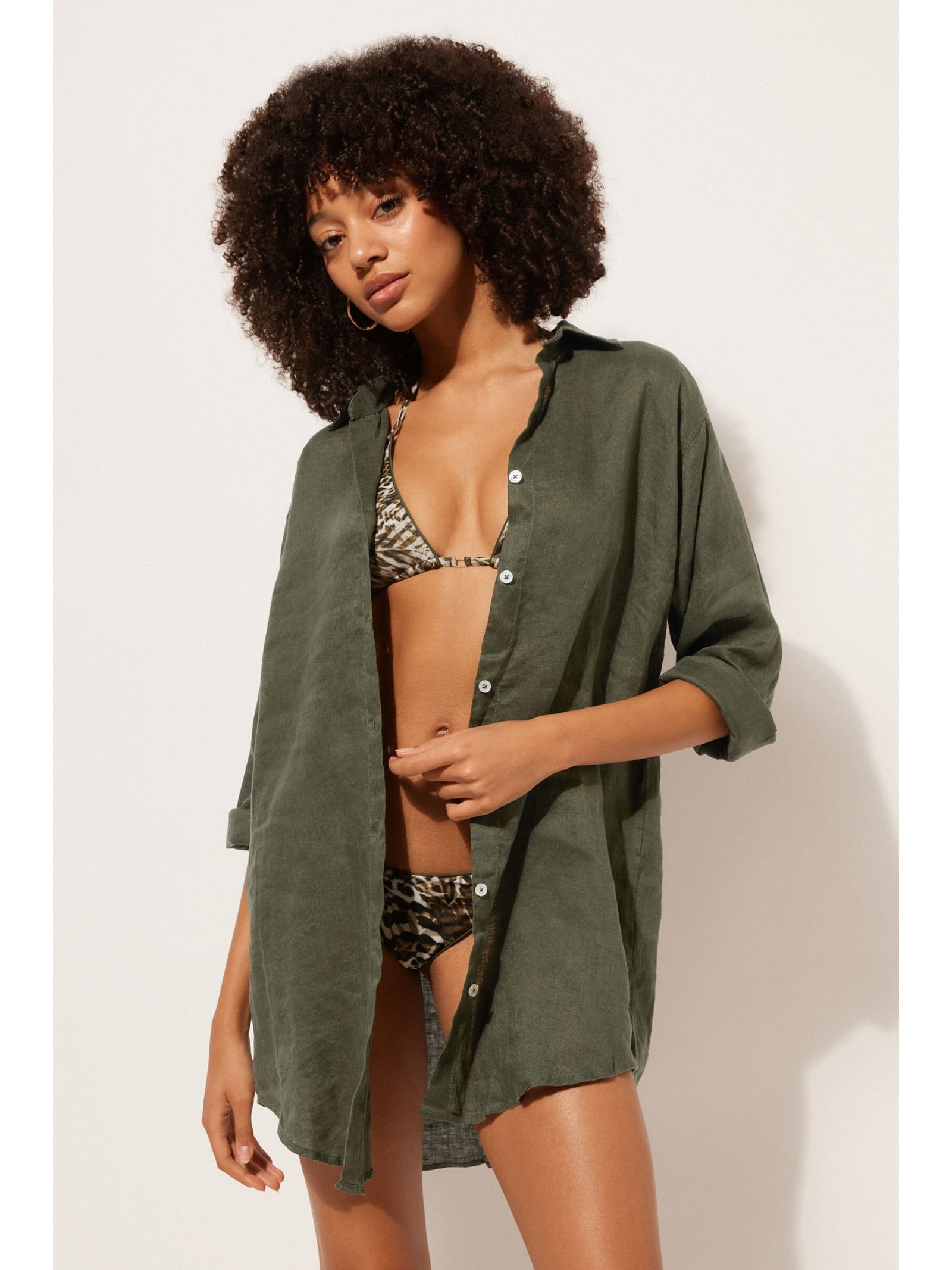 Camisa Em Linho Verde Calzedonia