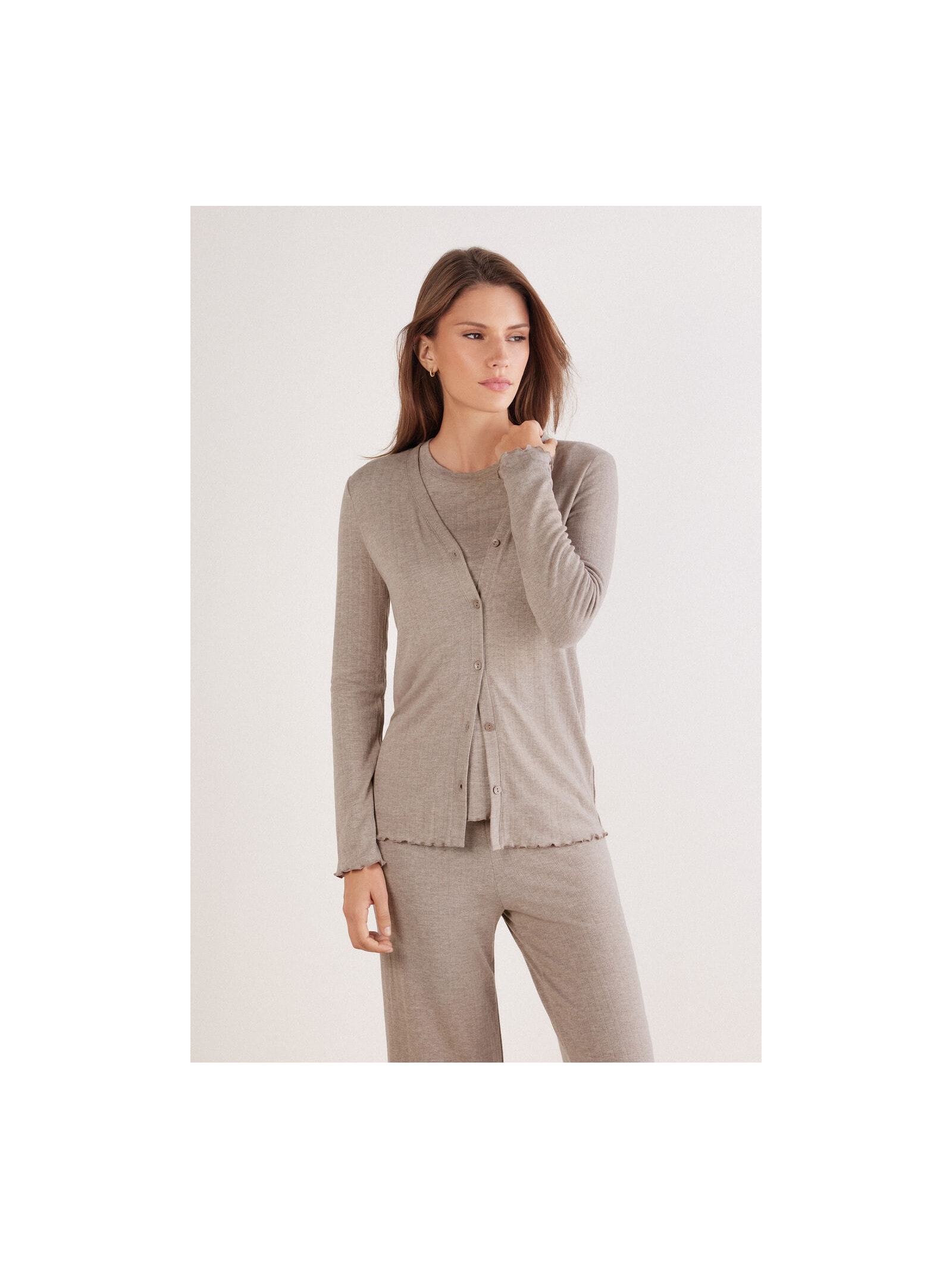 Camisa Em Modal Com Cashmere Luxury Softness Marrom Intimissimi