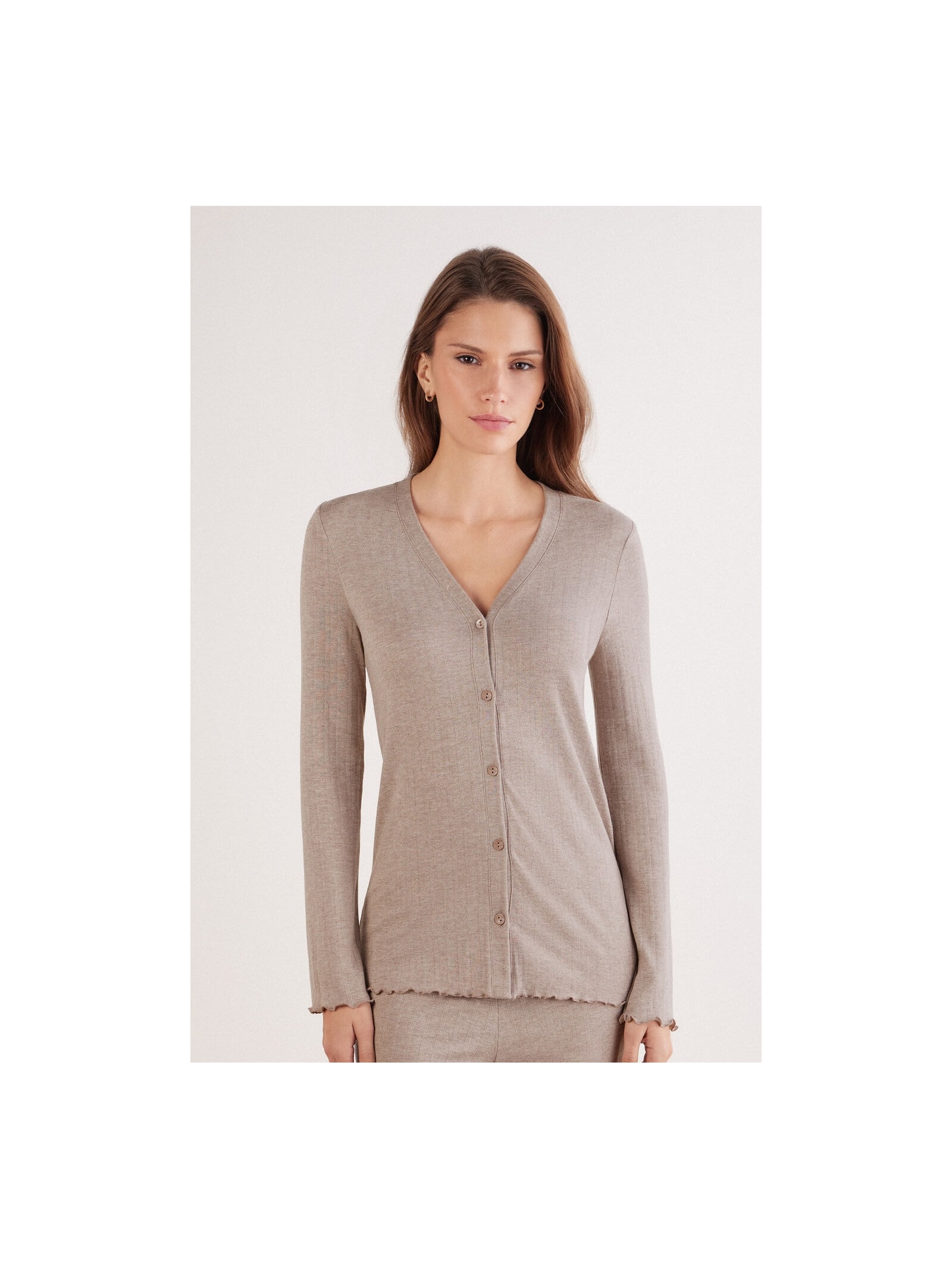 Camisa Em Modal Com Cashmere Luxury Softness Marrom Intimissimi