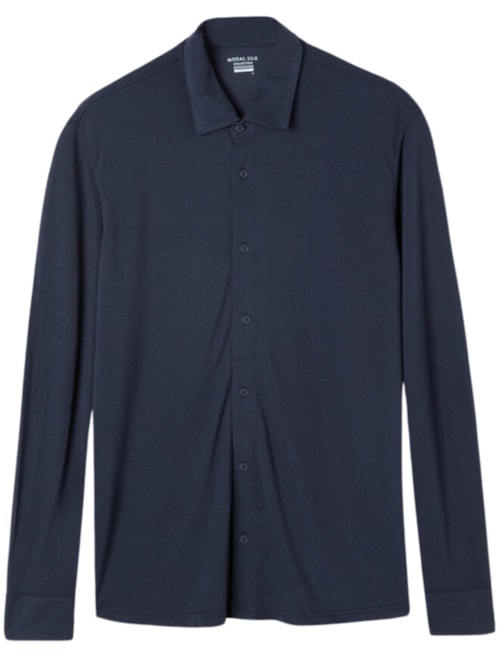 Camisa Em Piquet De Modal e Seda – Azul