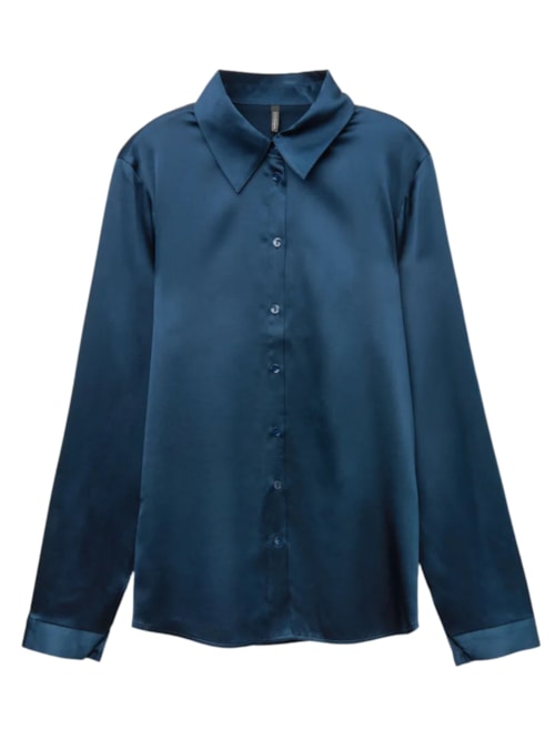 Camisa Em Seda – Azul