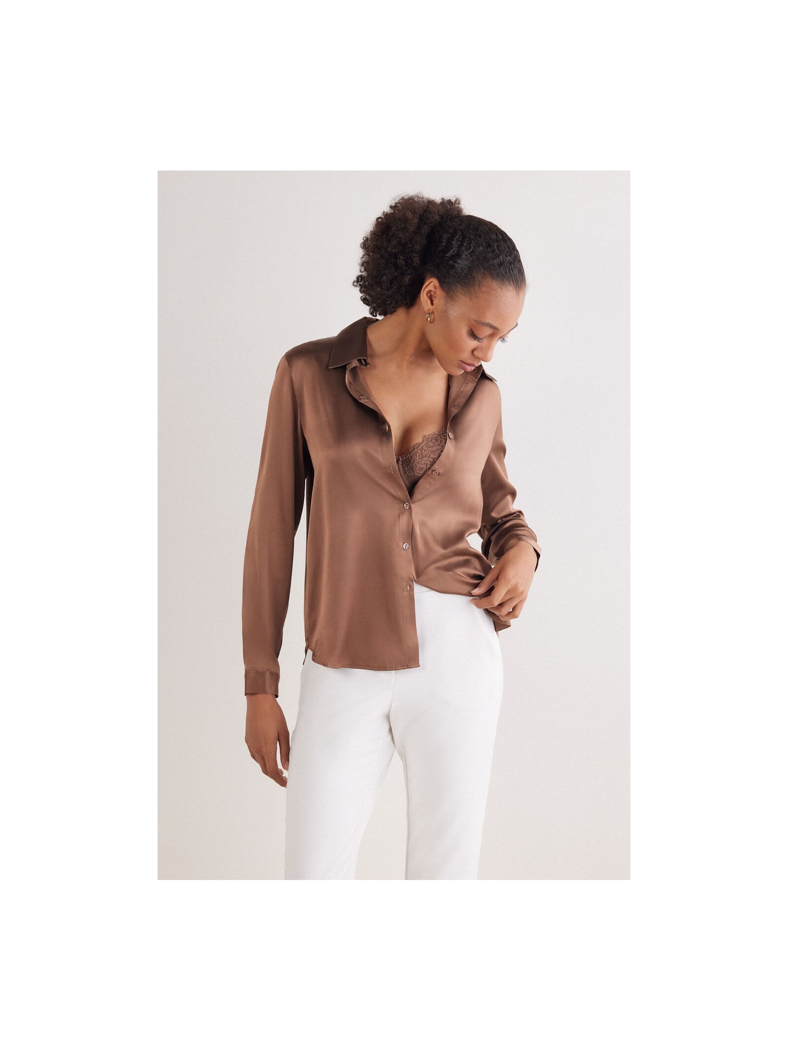 Camisa Em Seda Marrom Intimissimi