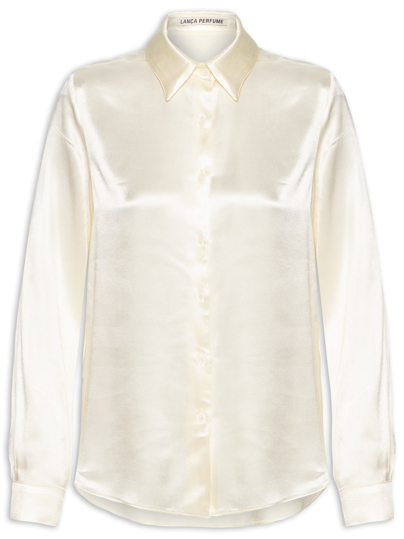 Camisa Feminina Acetinada Manga Longa Off White Lança Perfume