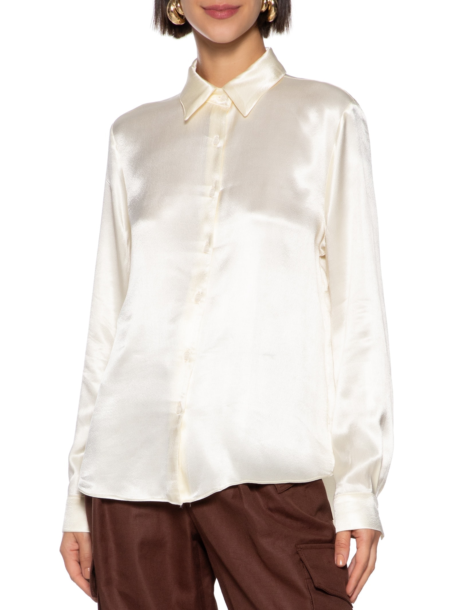 Camisa Feminina Acetinada Manga Longa Off White Lança Perfume