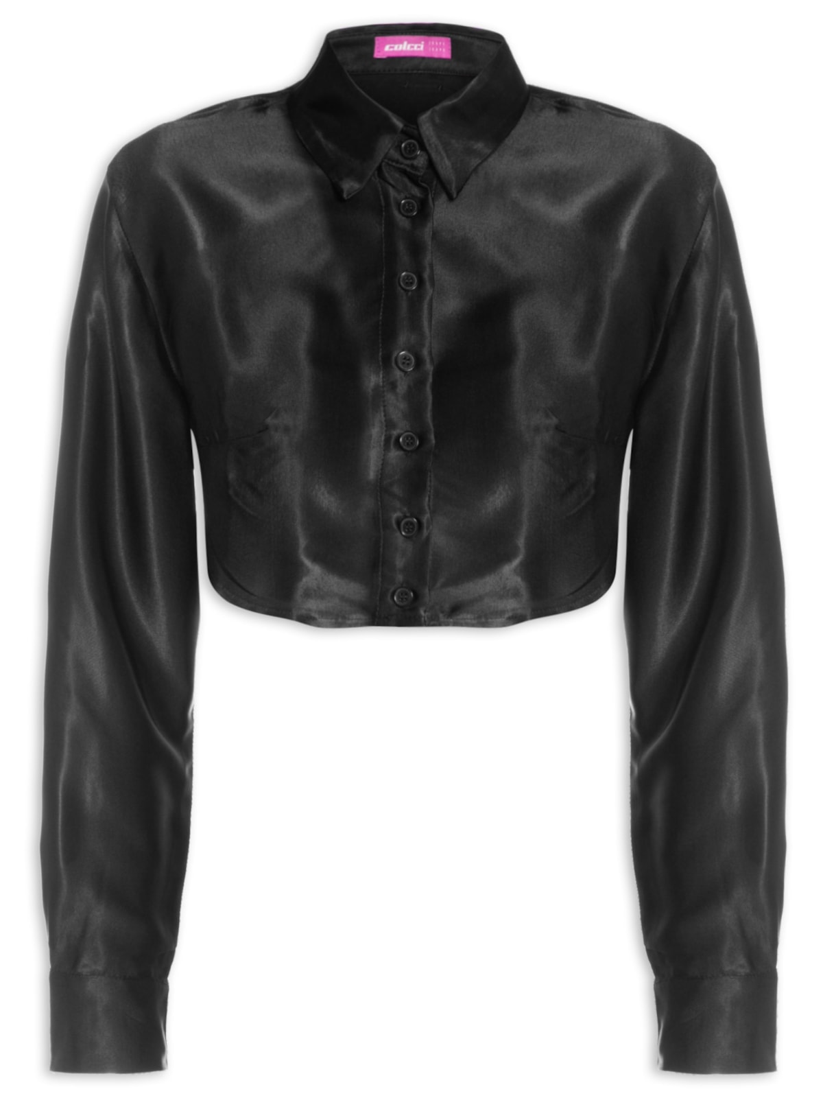 Vista 2 Camisa Feminina Acetinada PRETO PRETO