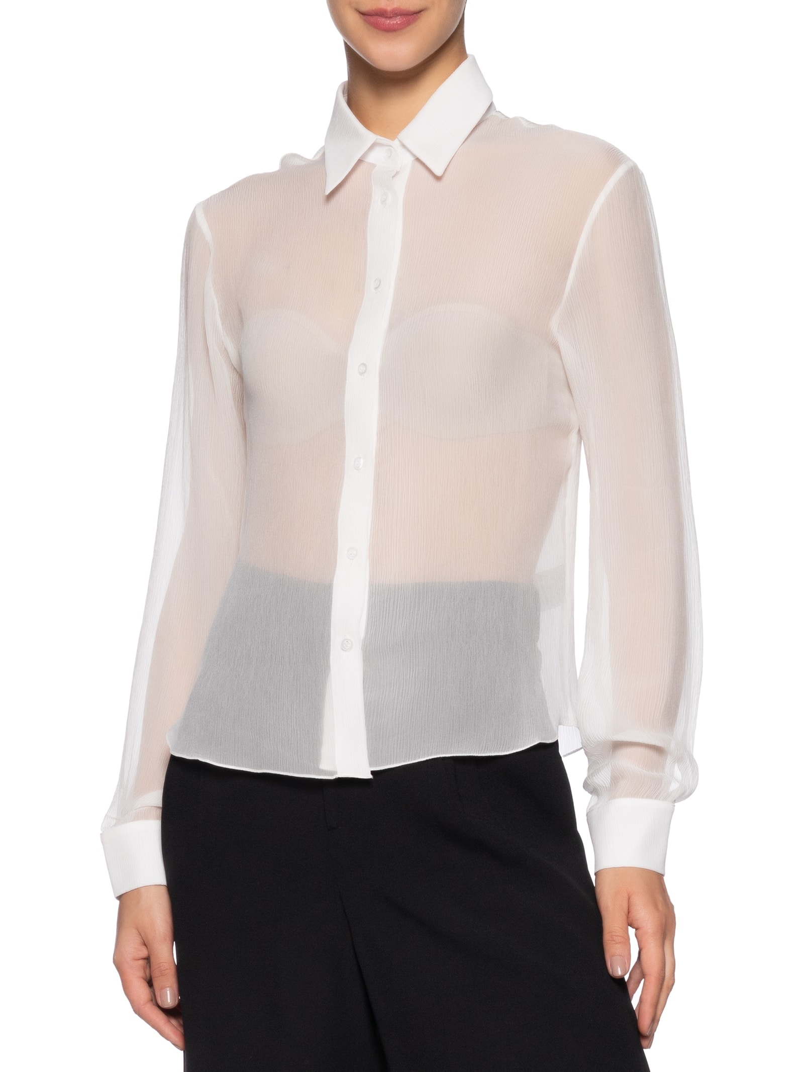 Camisa Feminina Ajustada Em Seda Pura Off White '2Essential