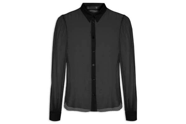 Camisa Feminina Ajustada Em Seda Pura - Preto