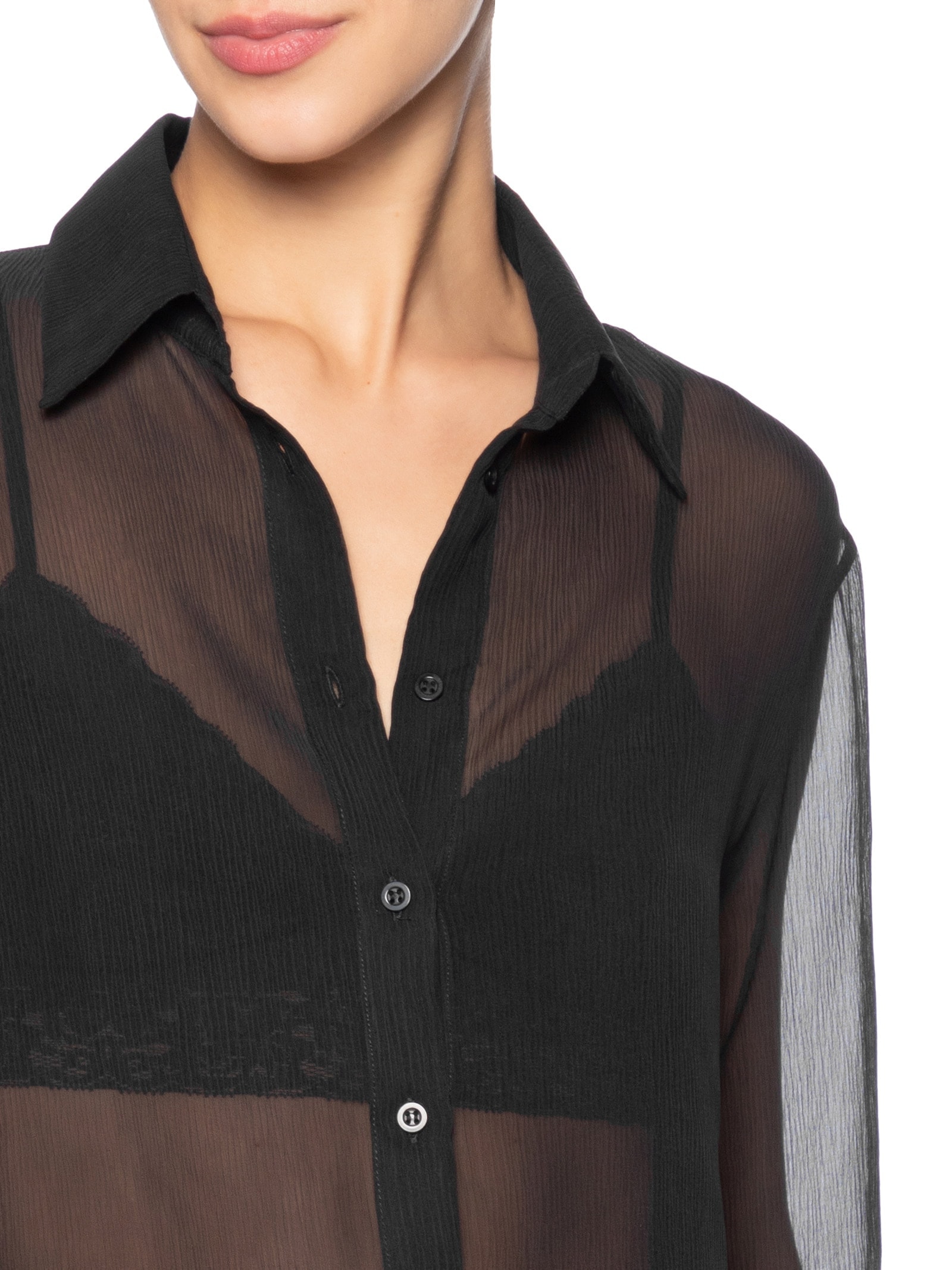 Camisa Feminina Ajustada Em Seda Pura Preto '2Essential