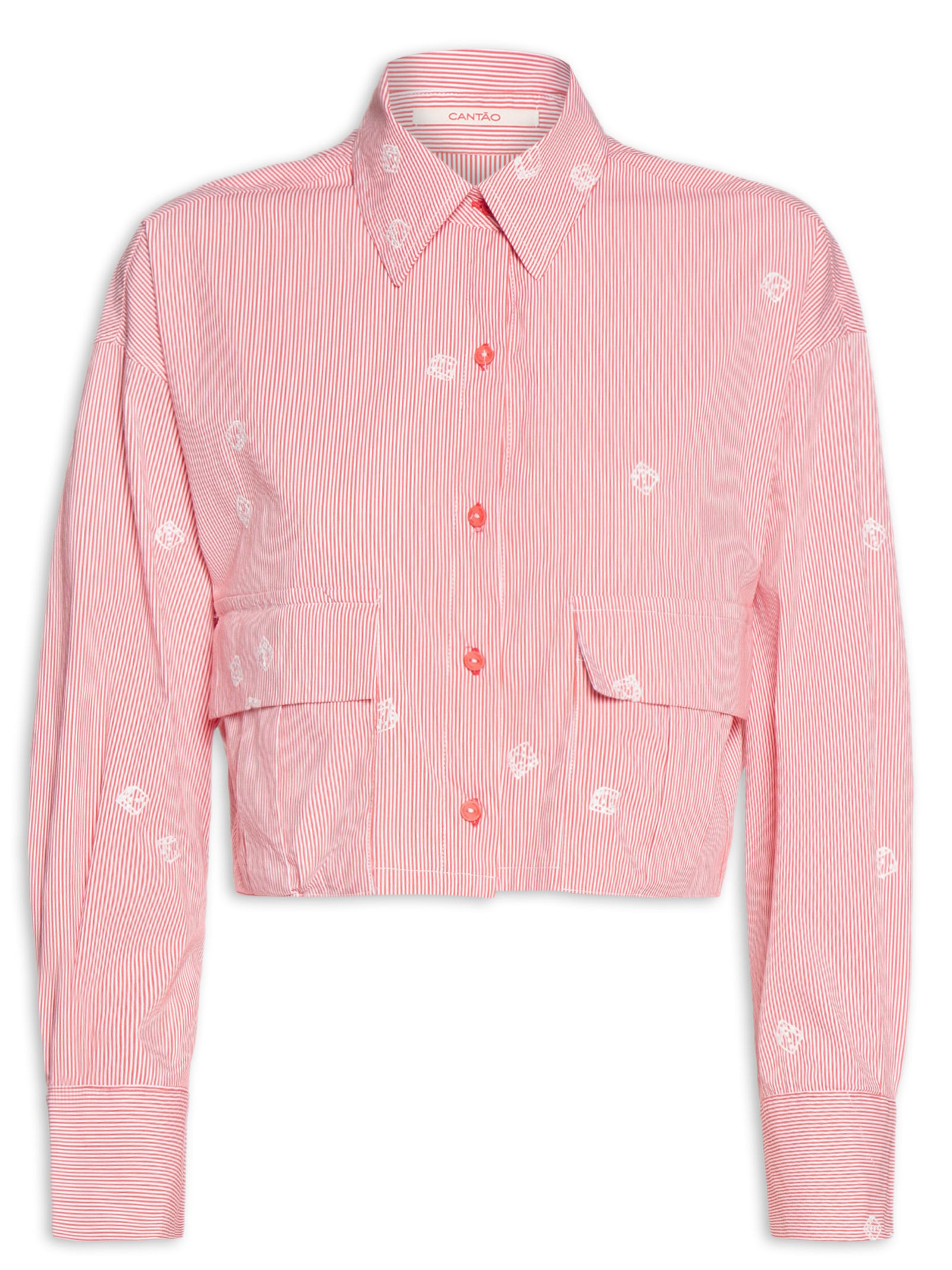 Camisa Feminina Alg Listra Bordado Dadinho Vermelho Cantão