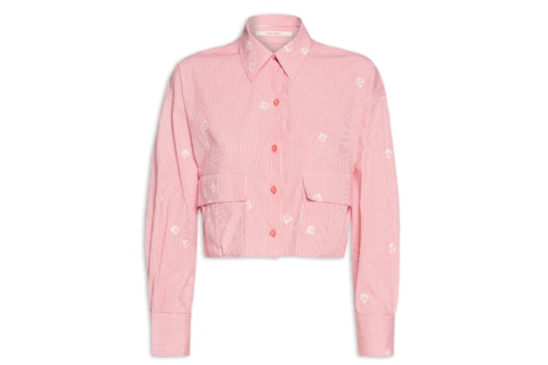 Camisa Feminina Alg Listra Bordado Dadinho - Vermelho