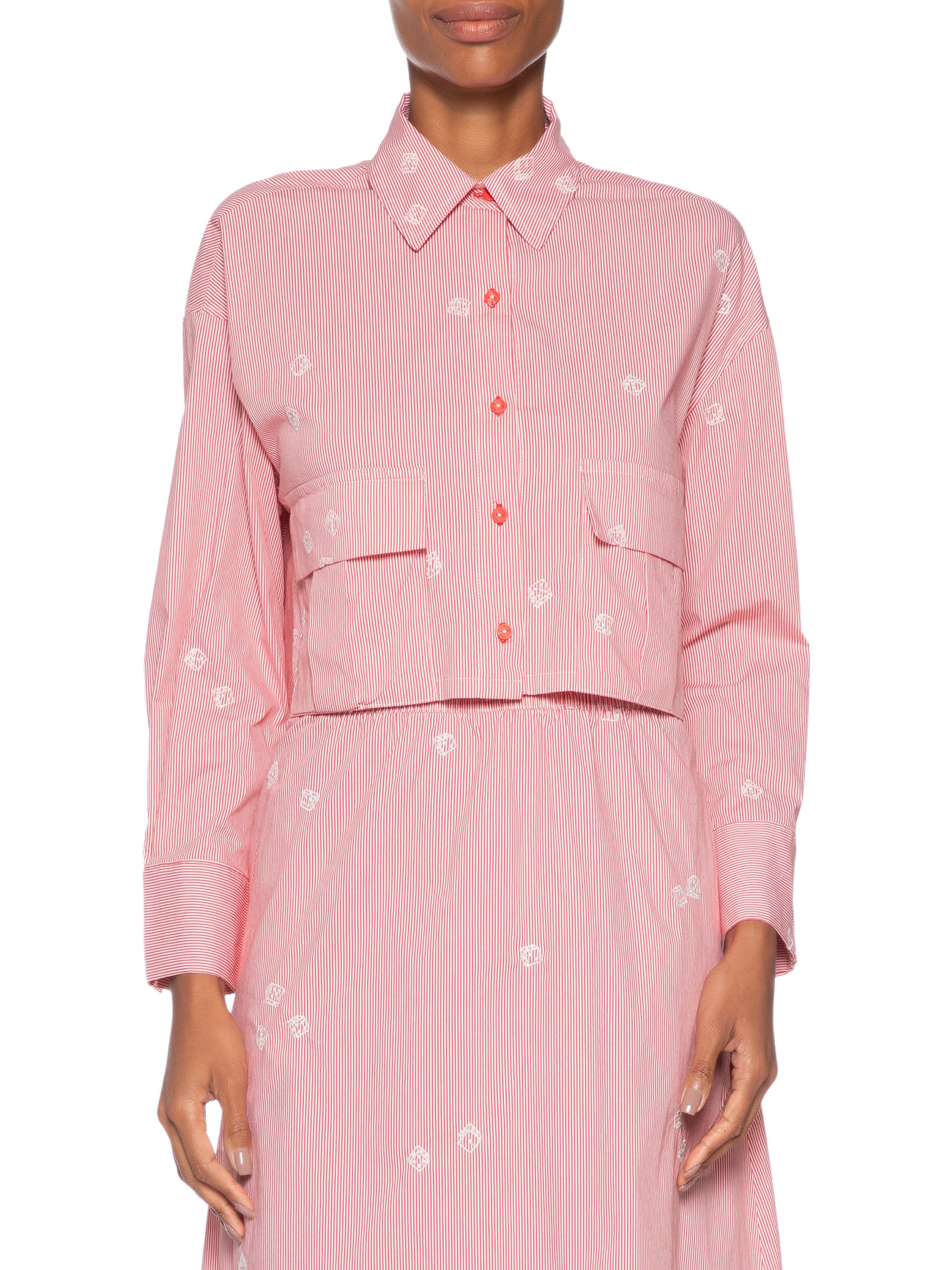 Camisa Feminina Alg Listra Bordado Dadinho Vermelho Cantão