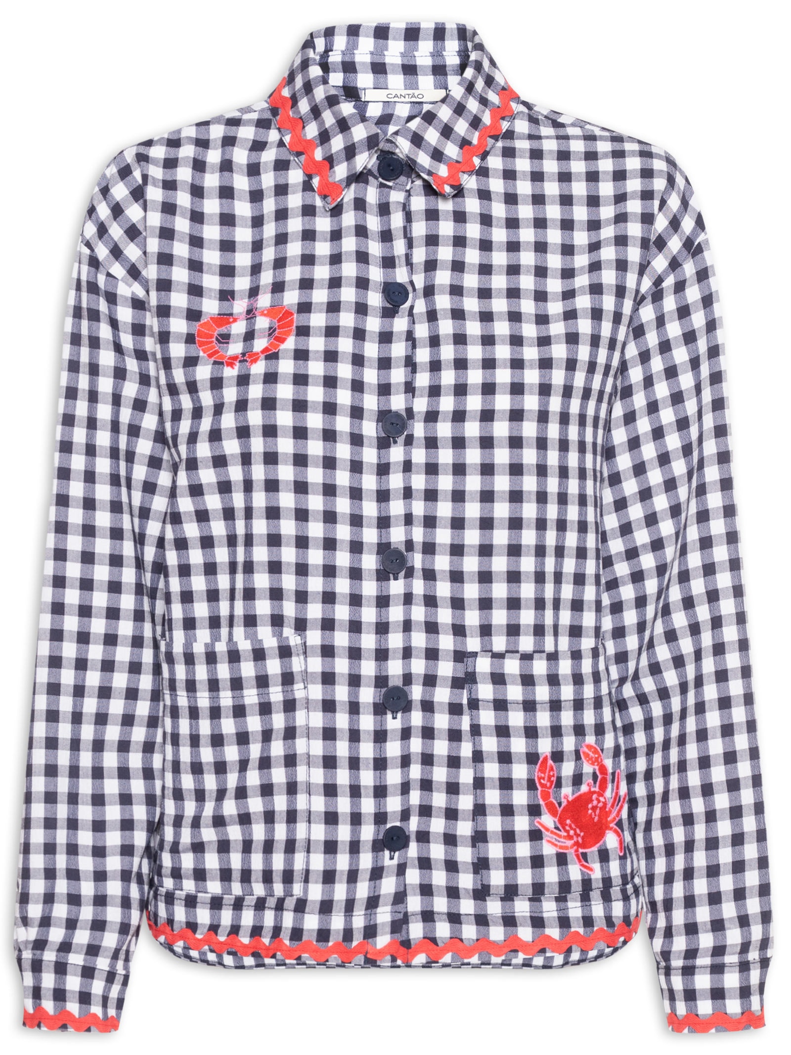 Camisa Feminina Alg Vichy Bordado Azul Cantão