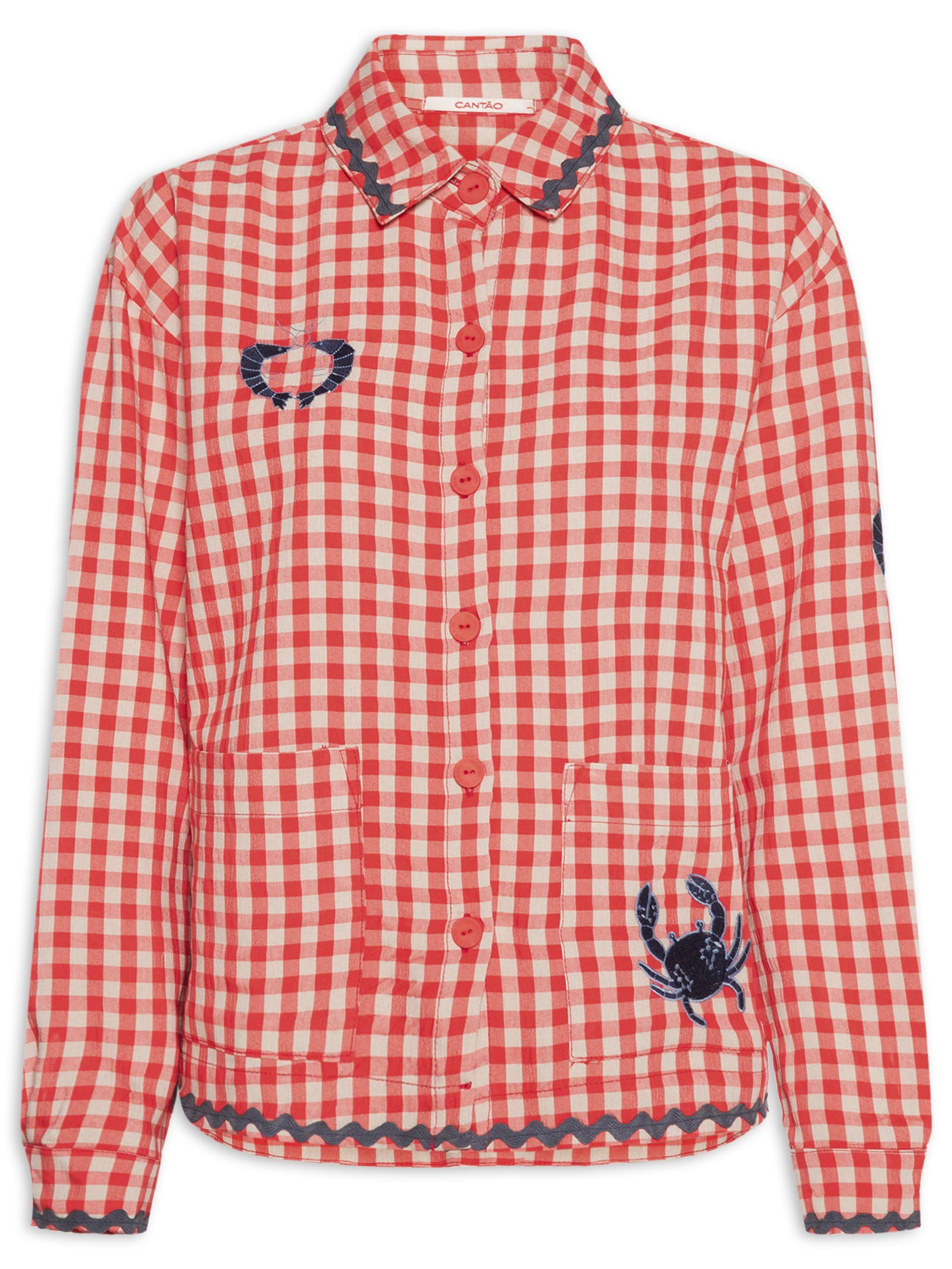 Camisa Feminina Alg Vichy Bordado Vermelho Cantão
