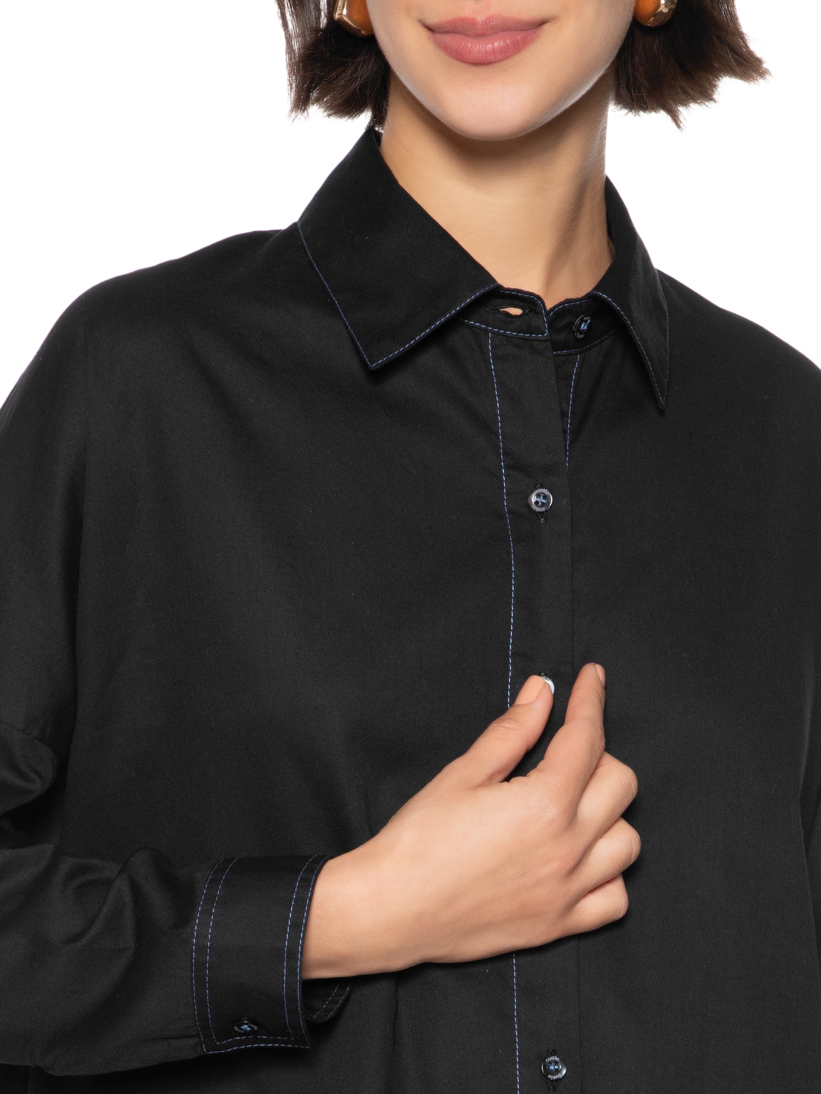 Camisa Feminina Algodão Amassadinho Intense Preto Cantão
