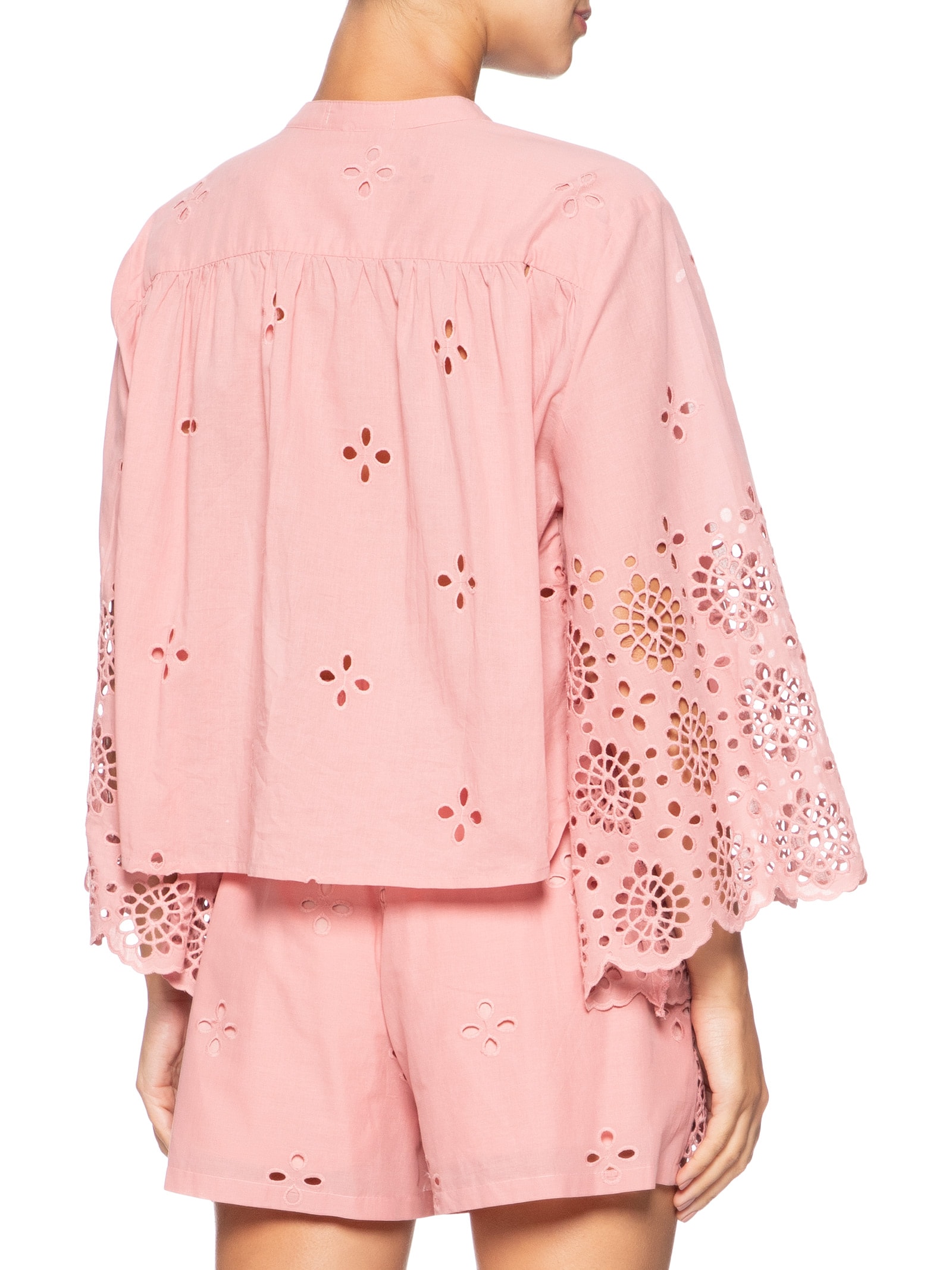 Camisa Feminina Algodão Bordado Barrado Rosa Dress To