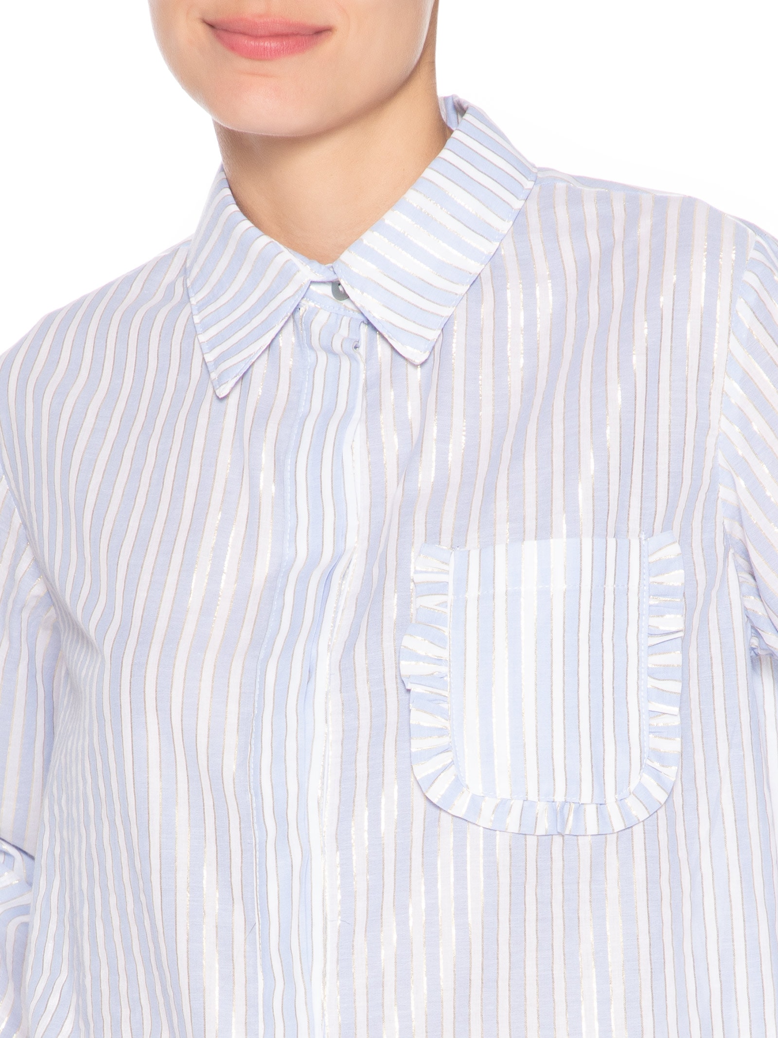 Camisa Feminina Algodão Listras Luréx Azul Dress To