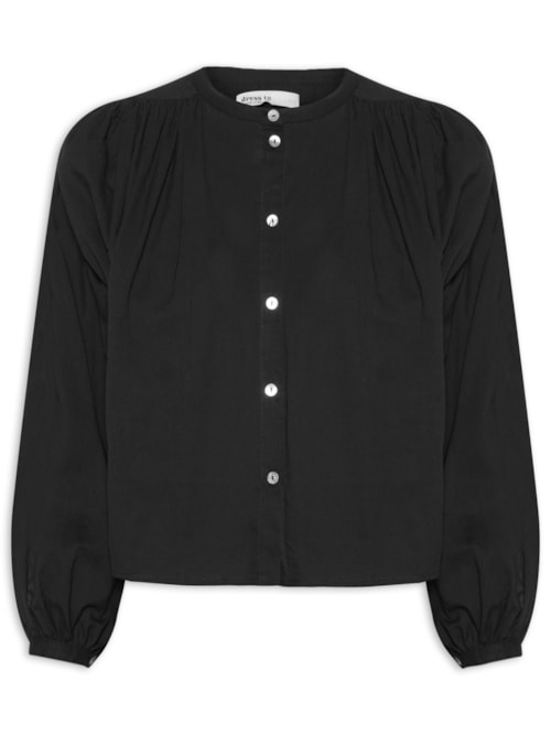 Camisa Feminina Algodão Manga Bufante – Preto