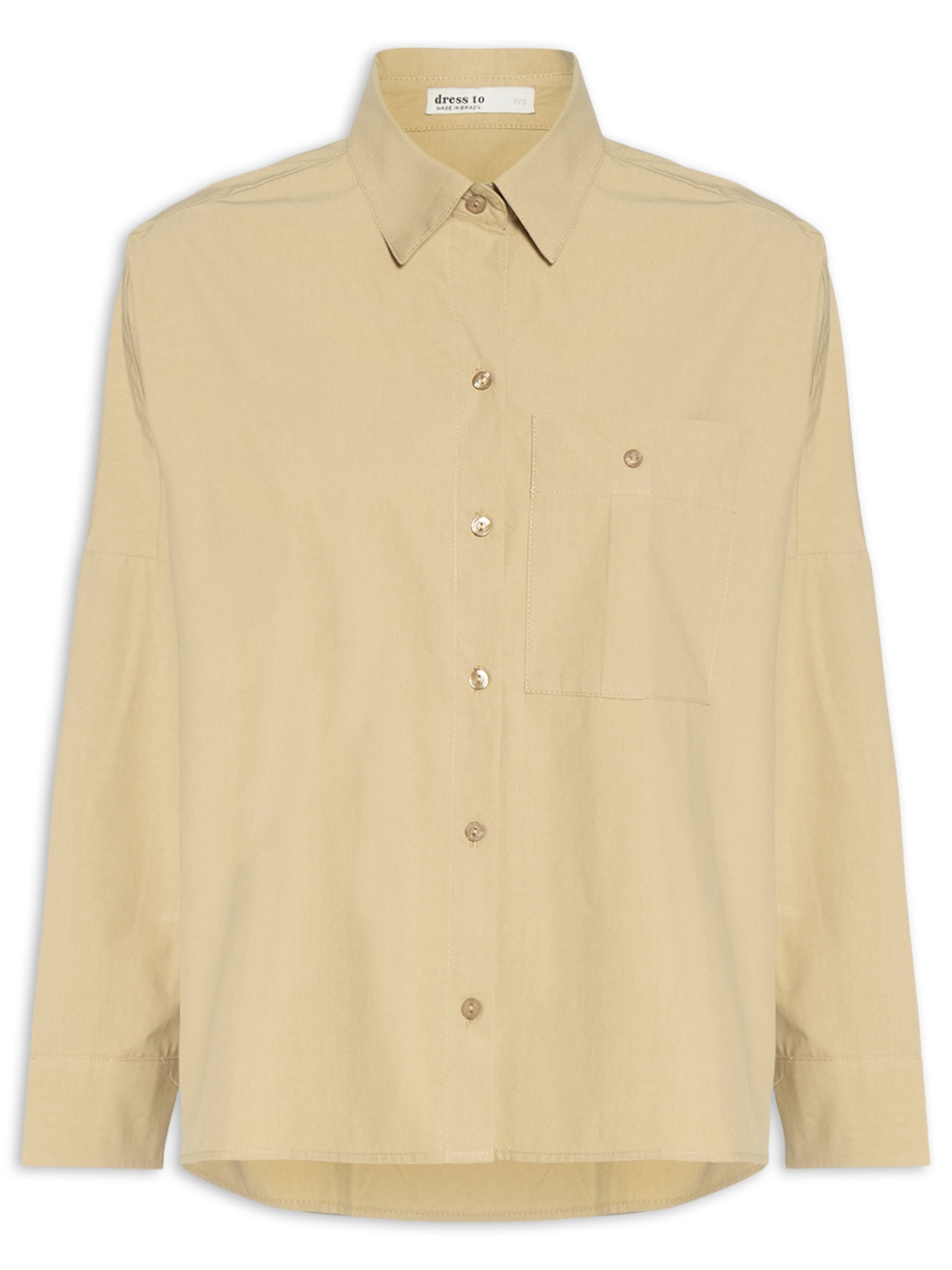 Camisa Feminina Algodão Prega Bolso Bege Dress To