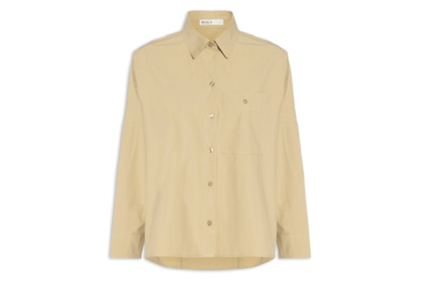 Camisa Feminina Algodão Prega Bolso - Bege