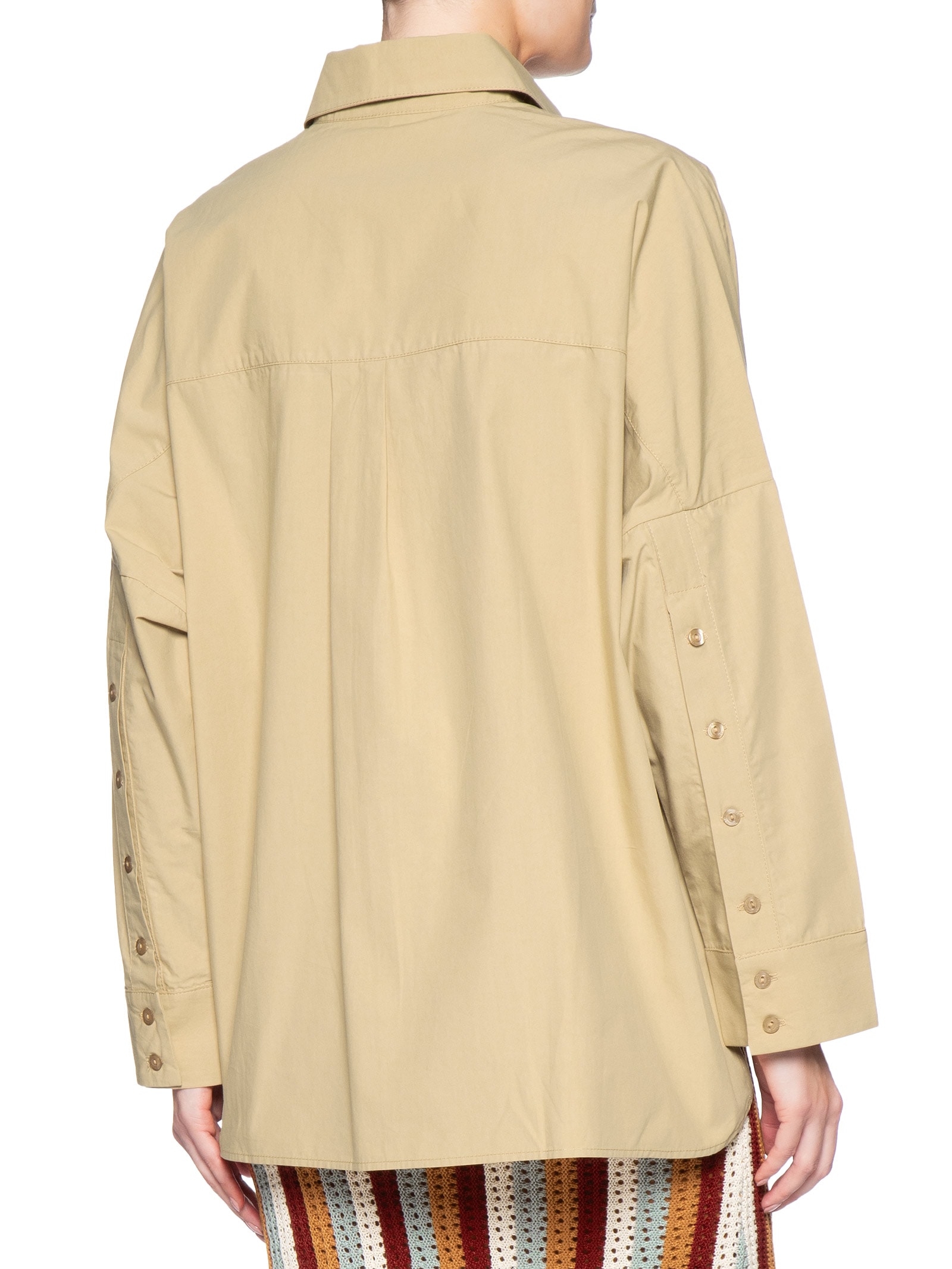 Camisa Feminina Algodão Prega Bolso Bege Dress To
